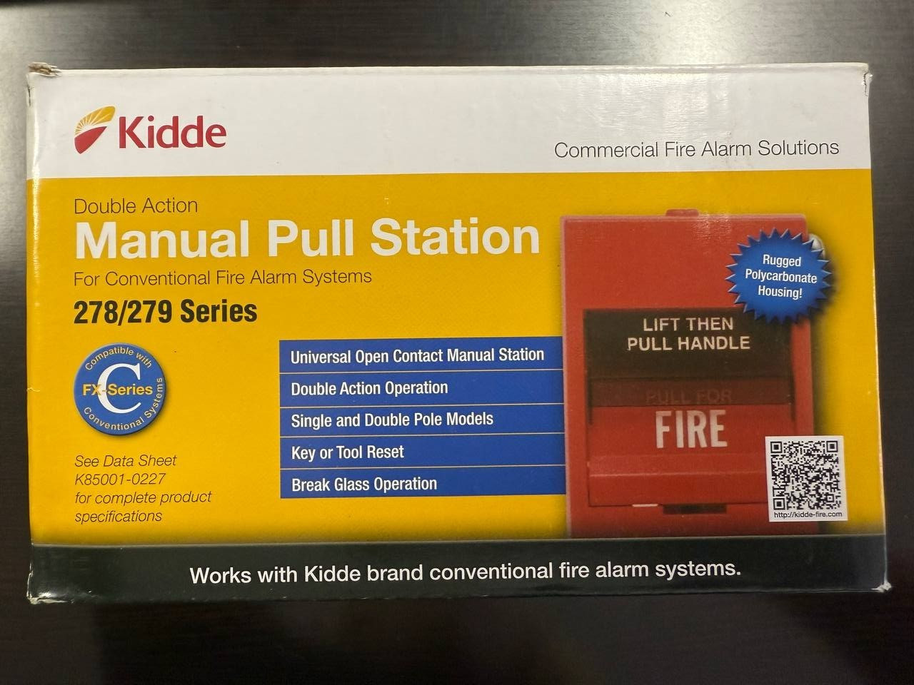 KIDDE K-278B-1120 Fire Alarm Pull Station Red 3-5/8″ D 405F23