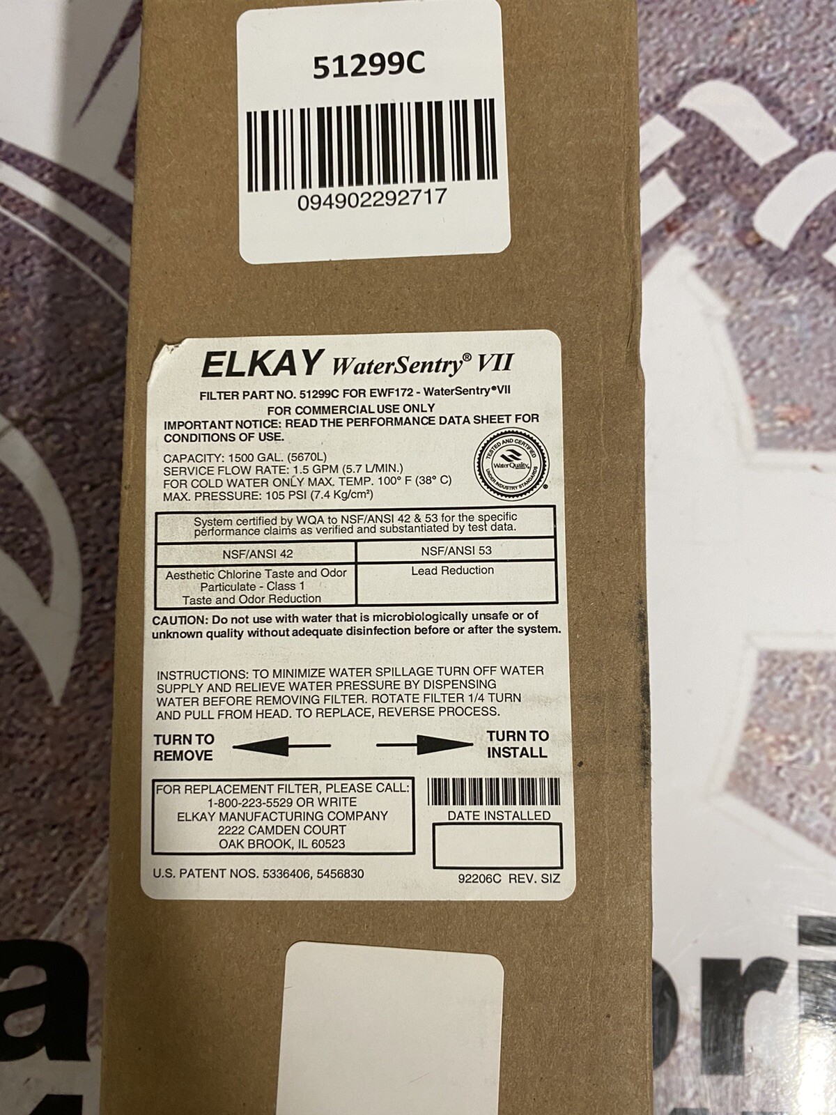 ELKAY WaterSentury VII 51299C For EWF172 Replacement Filter