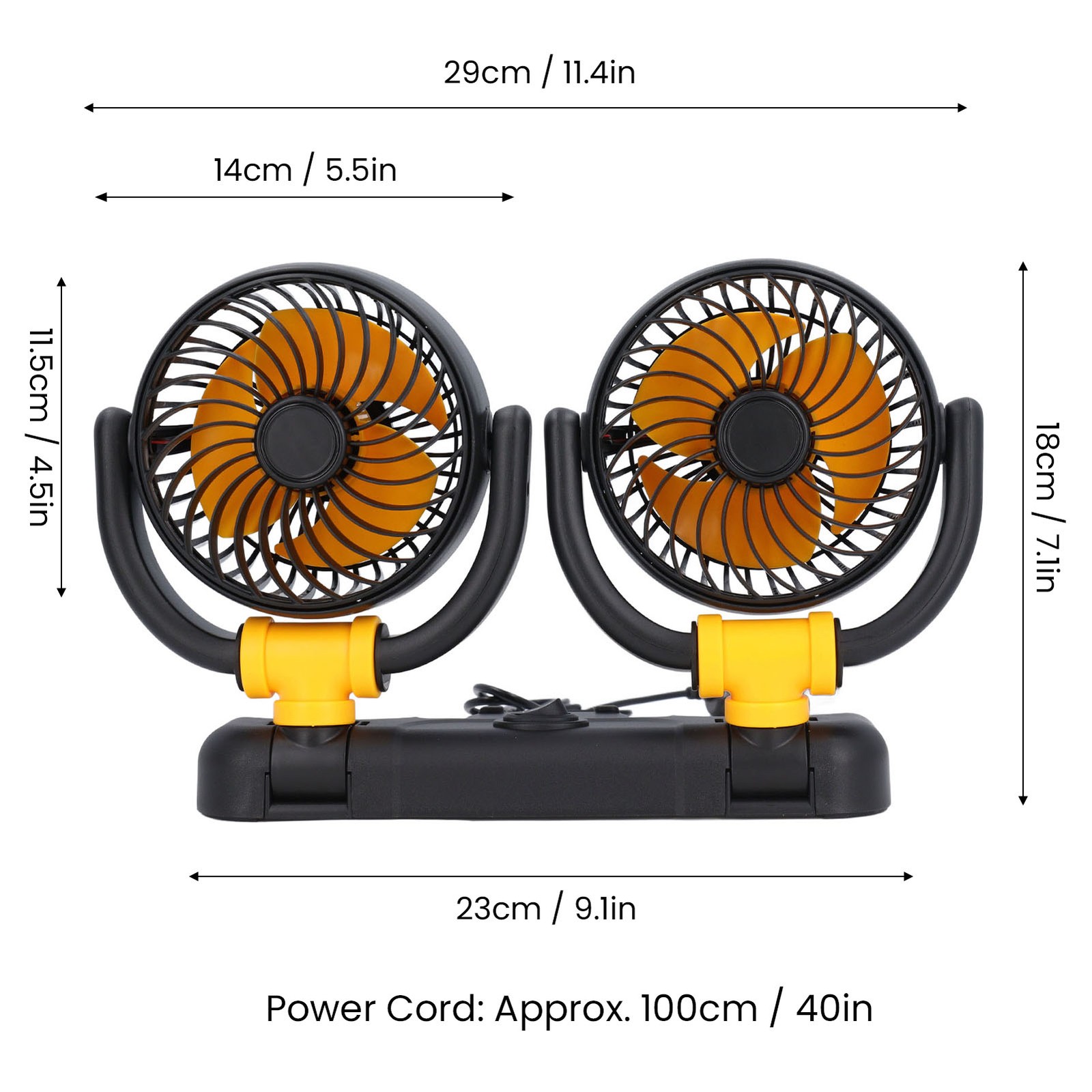 DC12V Dual Head Car Fan Adjustable 2 Speed 360° Rotation Dashboard Mount f3w2