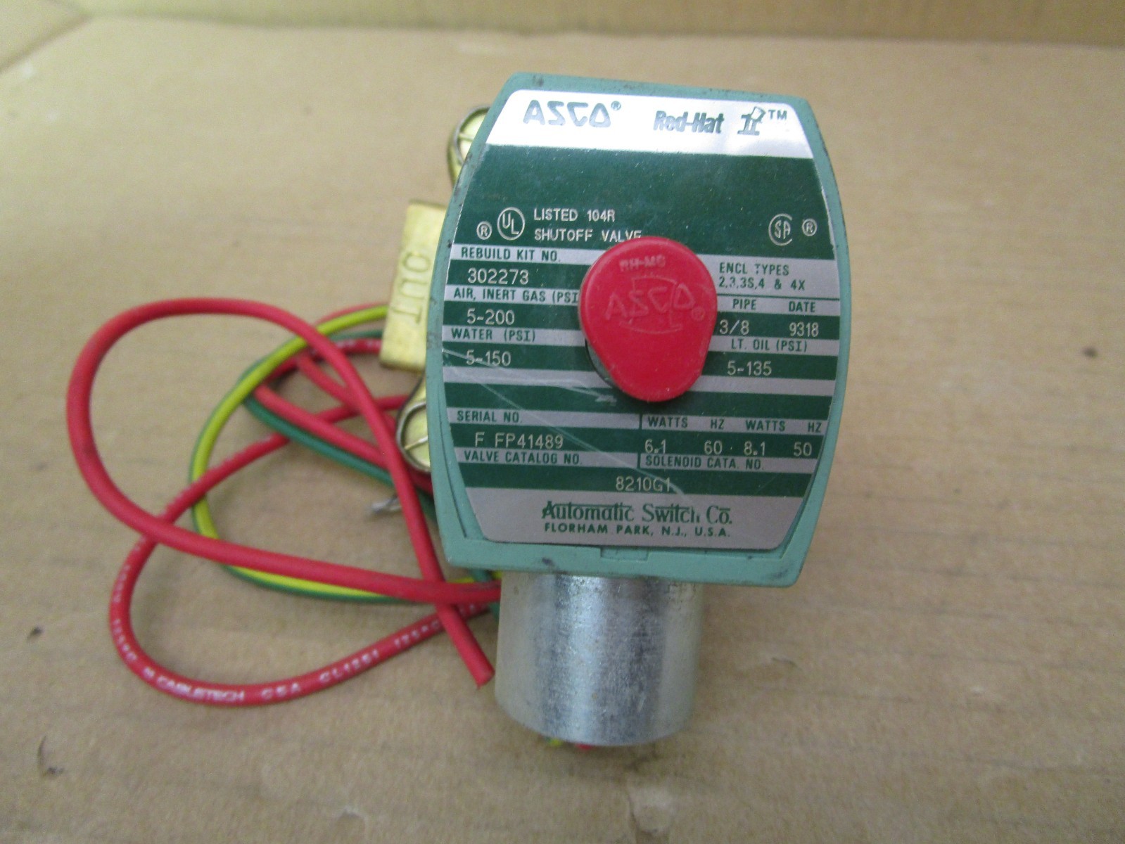 New Open Box ASCO Red-Hat II 8210G1 3/8 302273 120/60 110/50 52000WVS