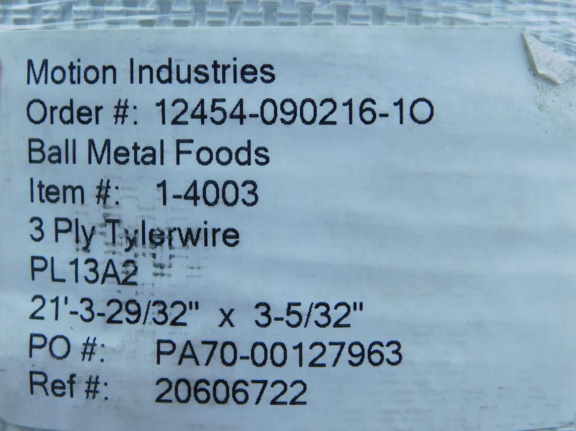 Ammeraal Beltech 21ft 3.9063″ x 3.1563″ 3-Ply Tylerwire White Conveyor Belt 1…