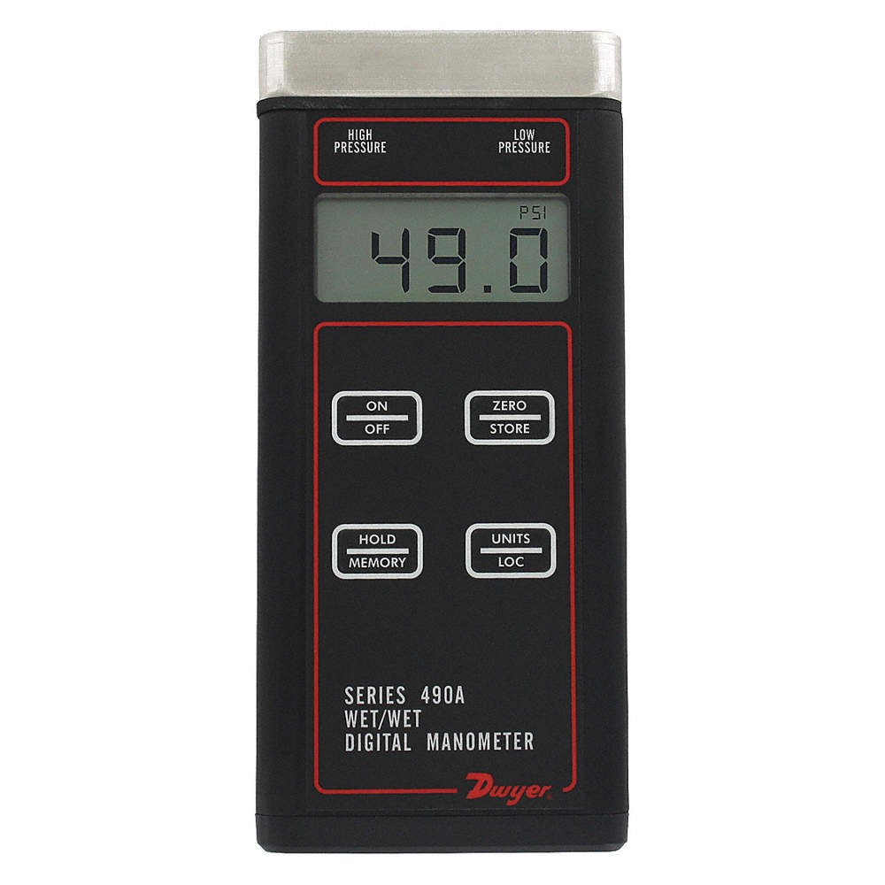 DWYER 490A-2 Hydronic Manometer, 0 to 60 psi, LCD 48GC44