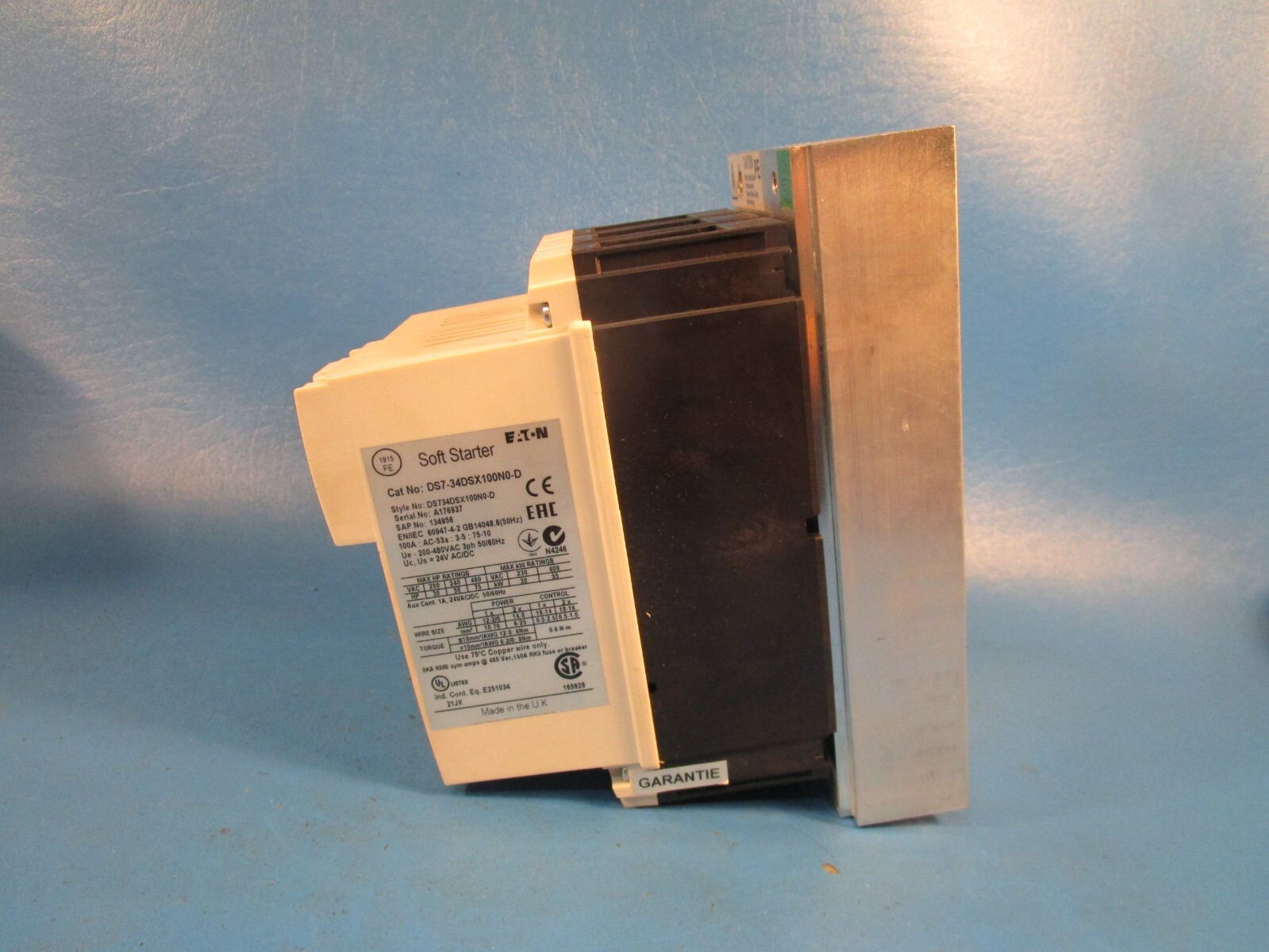 EATON DS7-34DSX100N0-D, Soft Starter, 100A 200/480V 50/60HZ 3PH, Style DS734DSX1
