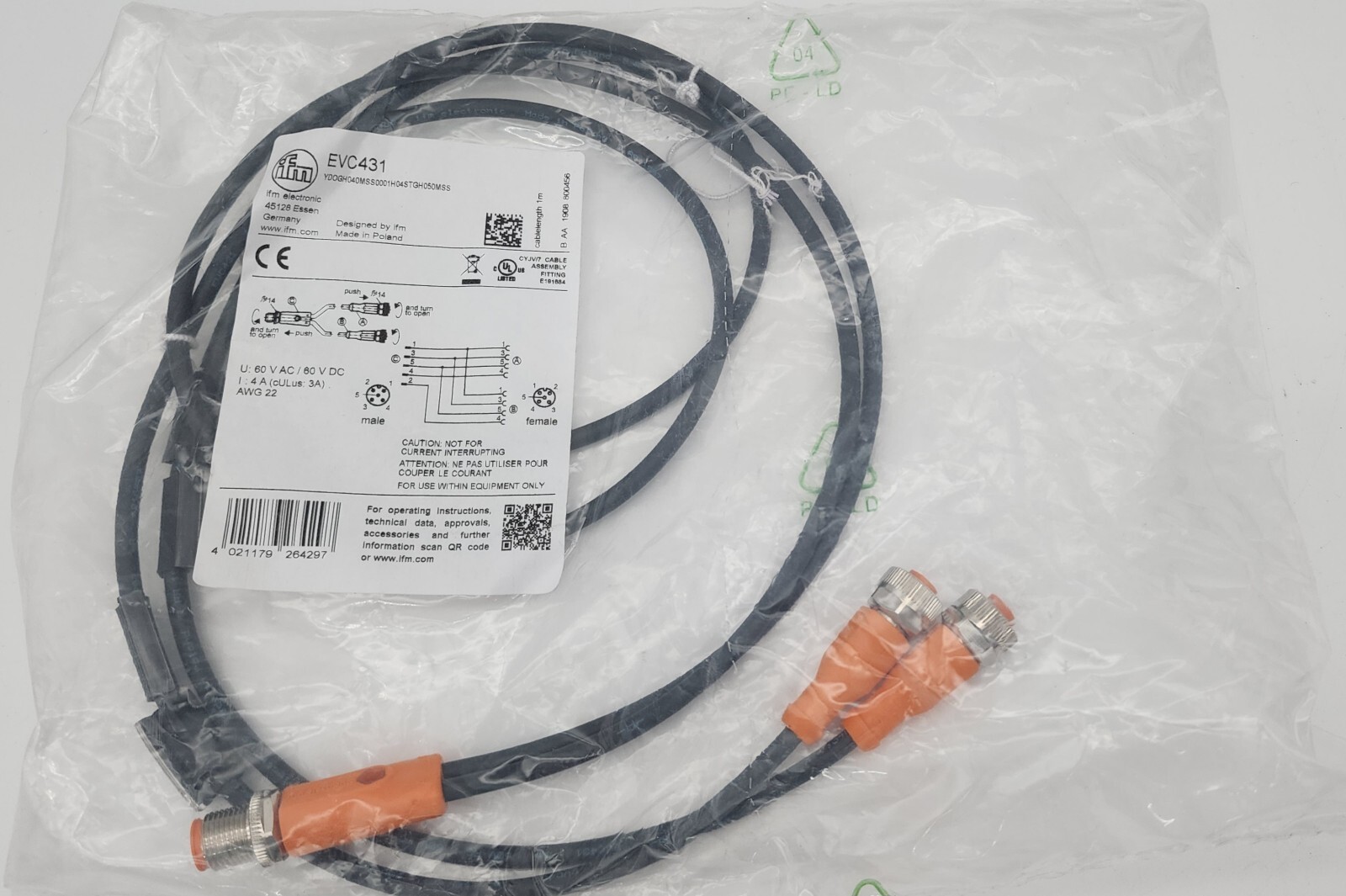 IFM EVC431 YDOGH040MSS0001H04STGH050MSS (Y CONNECTION CABLE) *NEXT DAY AVAILABLE