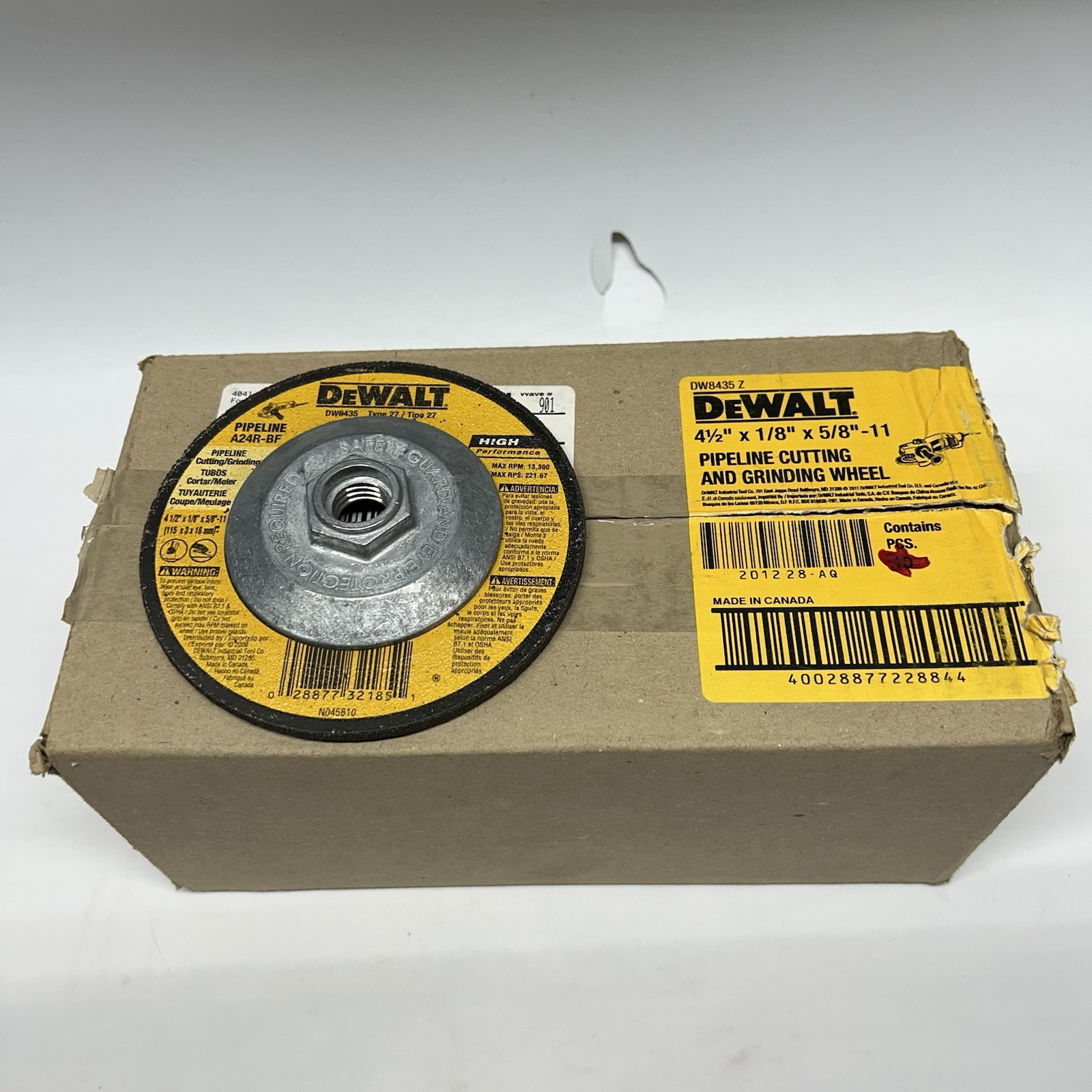 (9) DeWalt DW8435Z Metal HP 24 Grit Pipe Cutting Grinding Wheel 4-1/2″ x 1/8″