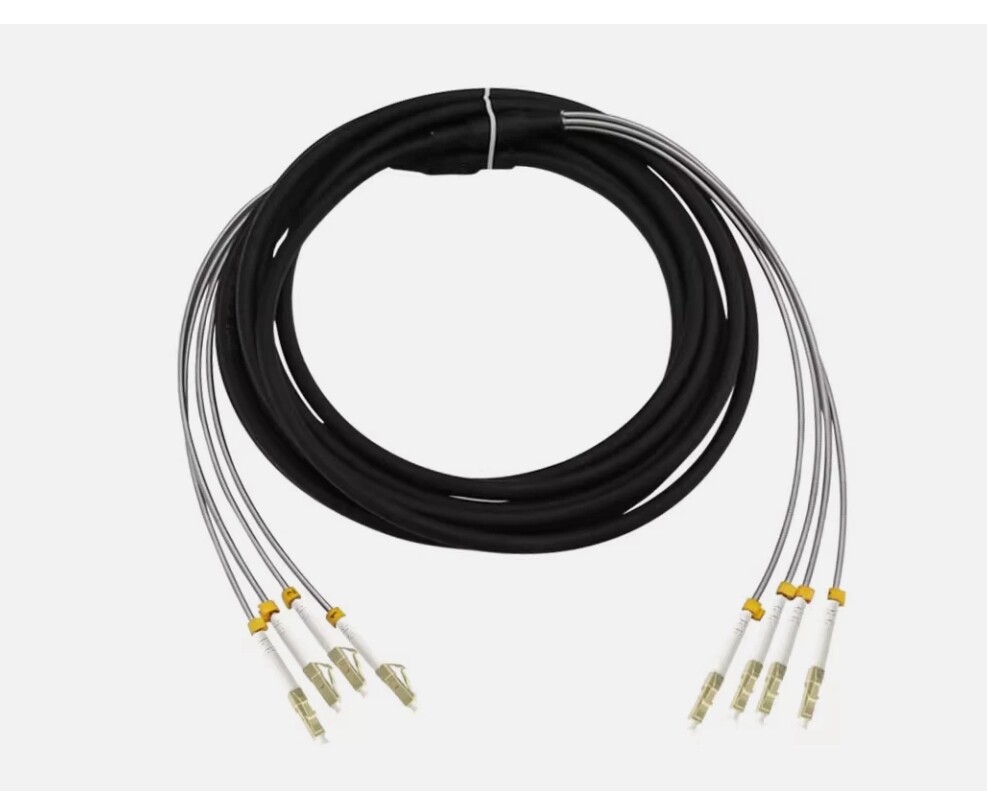 Outdoor LC MM Fiber Optic Patch Cord Waterproof 4 cores Armored TPU Cable100M