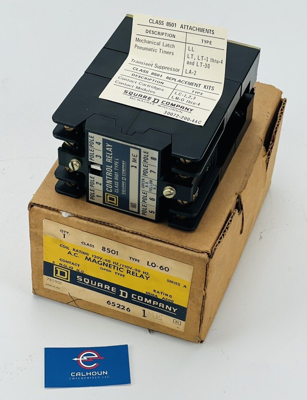 Square D 8501 Type LO-60 A.C Magnetic Relay Open Type 120-60/110-50 *WARRANTY*