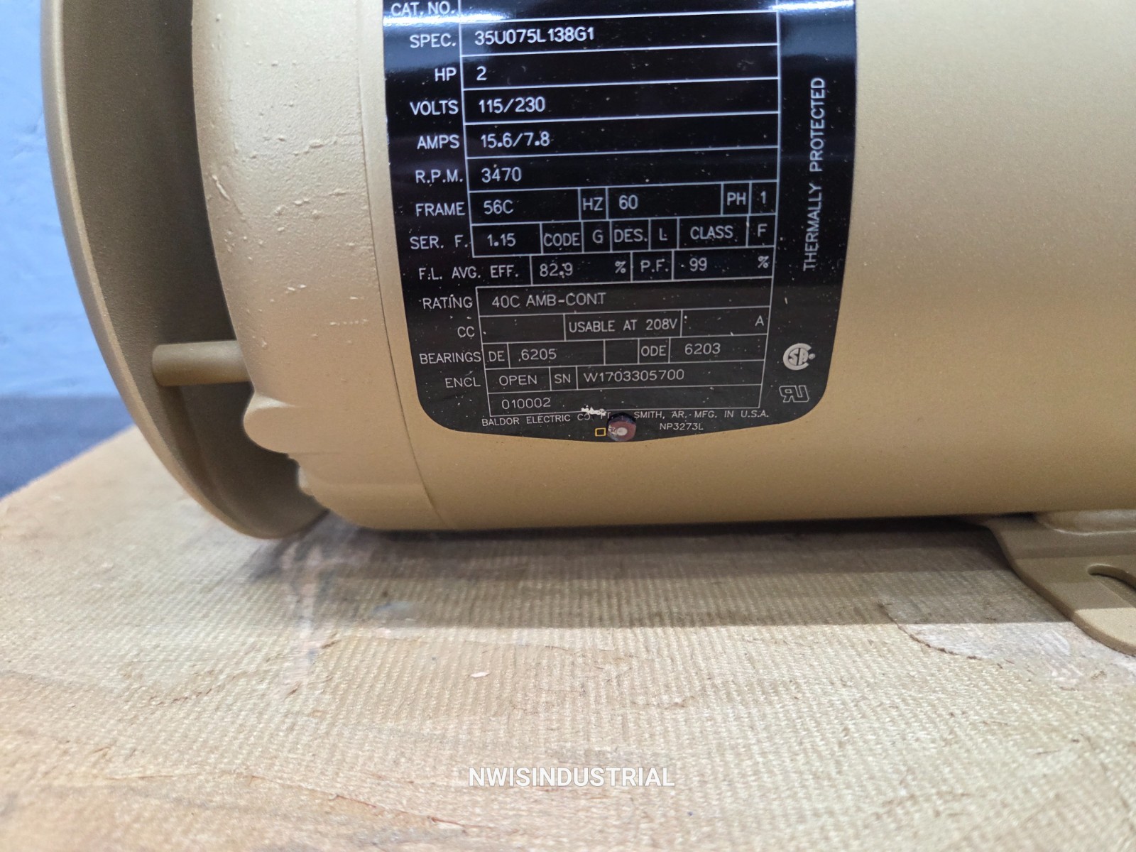 BALDOR Electric Motor, 2 HP, 115/230V, Single Phase, 3470 RPM, 56C, 1 PH