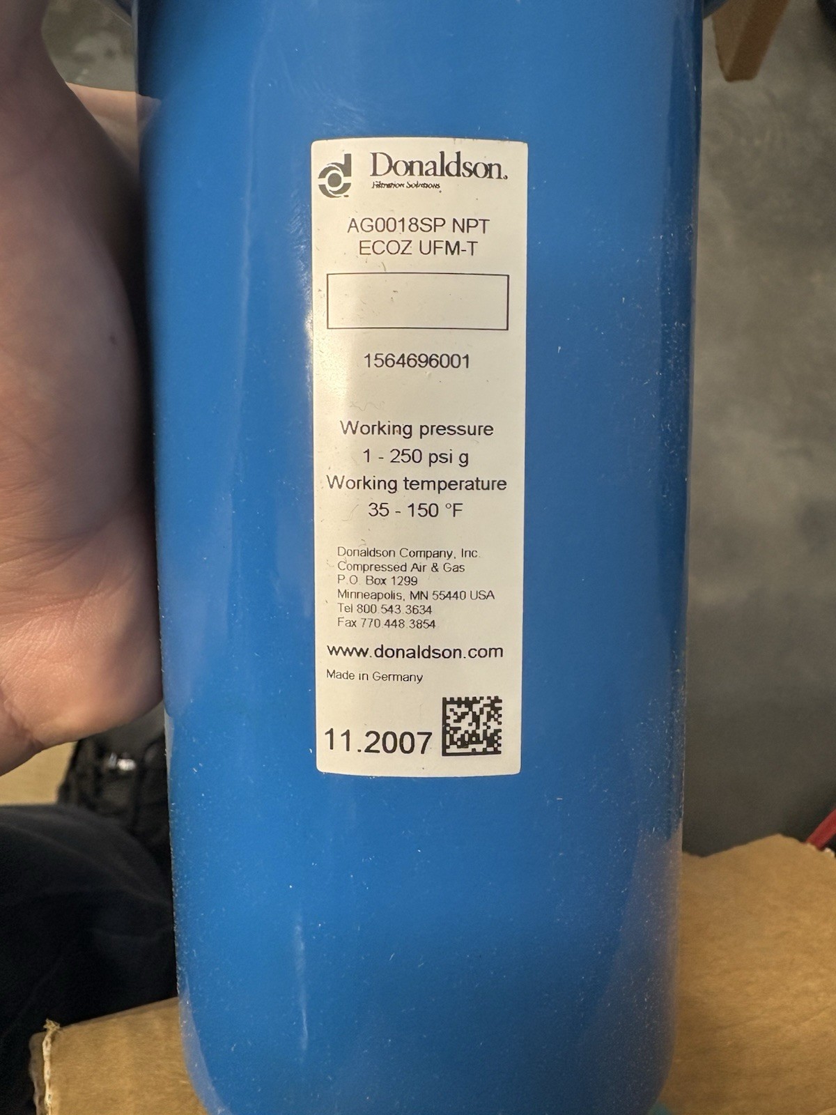 DONALDSON ULTRAFILTER AG0018 SP NPT ECOZ / UFM-T 05 ELECTRIC DRAIN NEW AG 0018SP