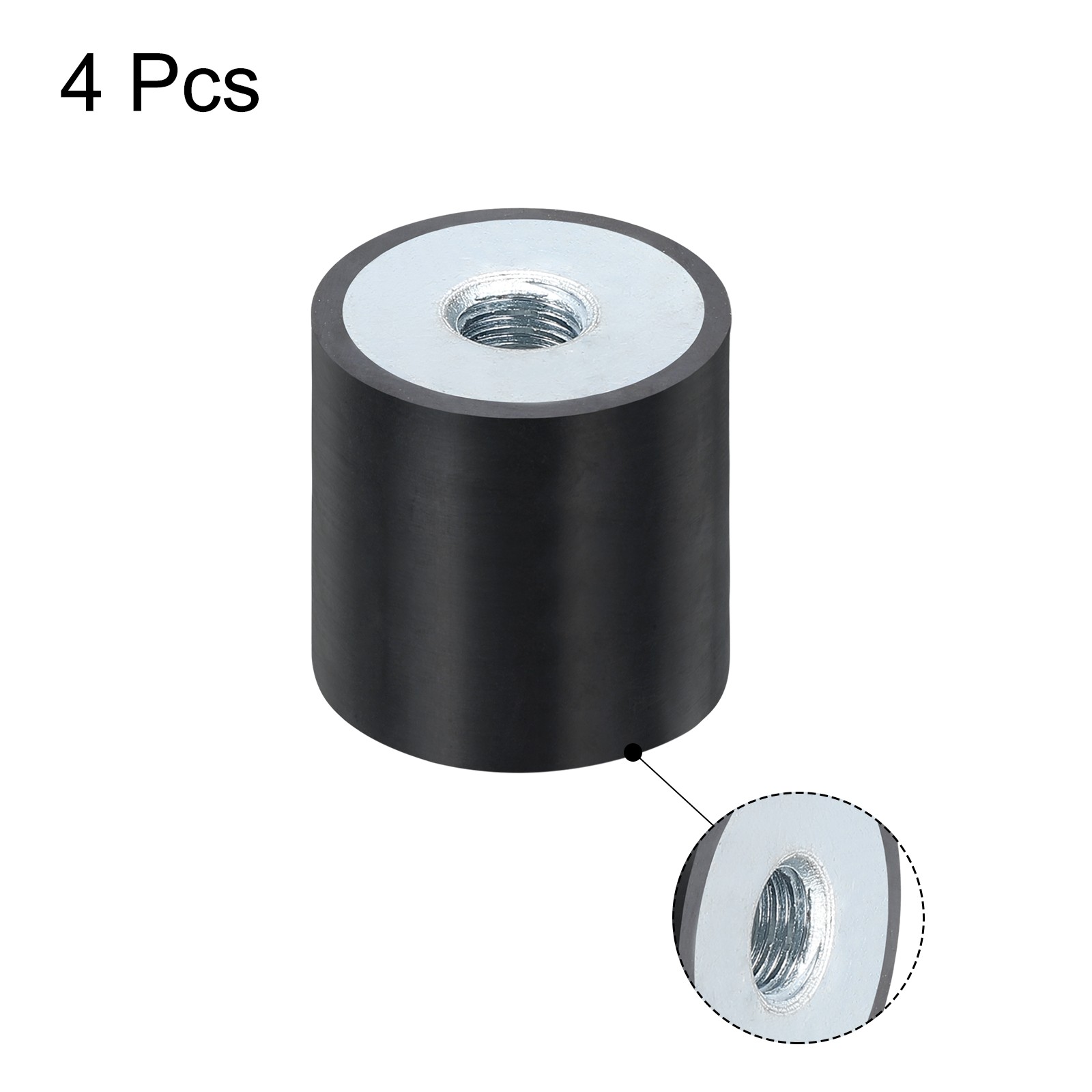 4Pcs 25 x 25mm M8 Thread Female Rubber Mounts, Silent Block Base Block