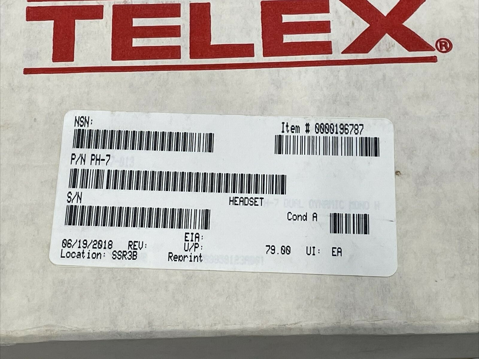 ( NEW IN BOX ) TELEX PH-7 SINGLE CHANNEL HEADSET 64437-013 PH7