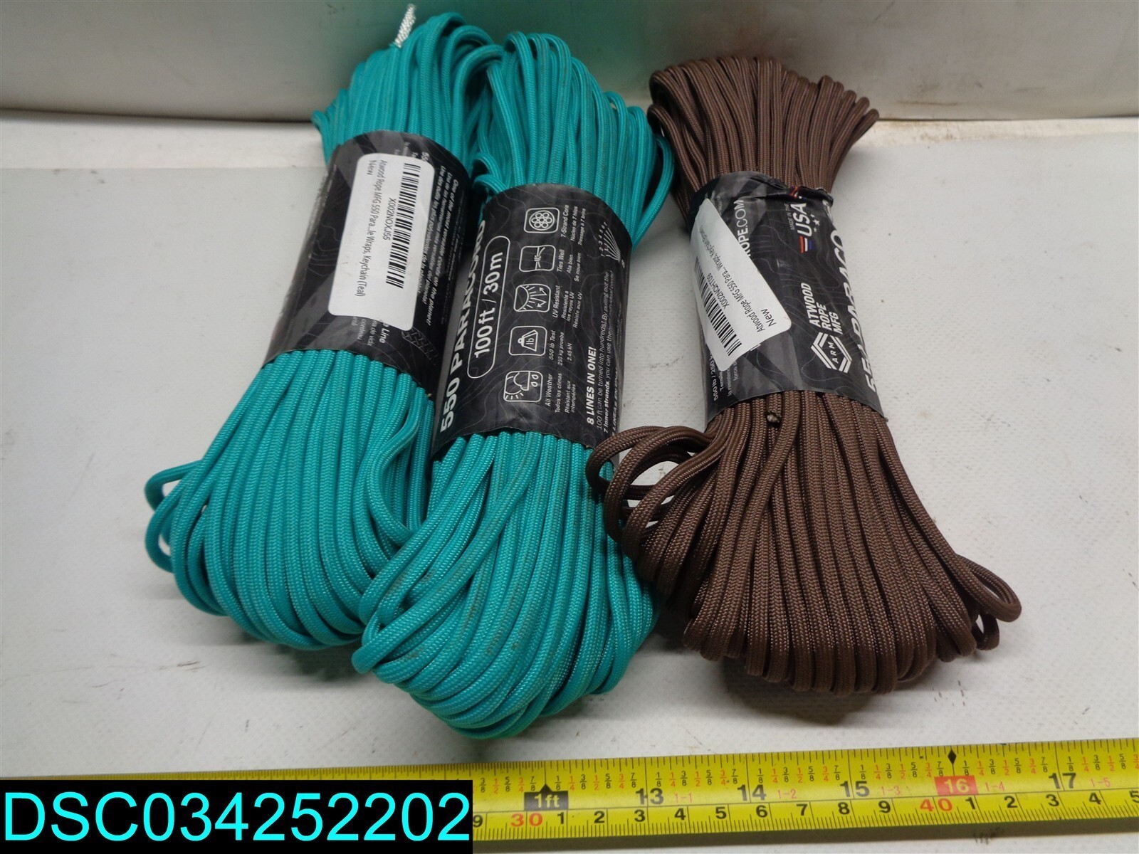 QTY=3: 100′ 550 Paracord 3 Mil Strand Parachute Cord Brown And Teal