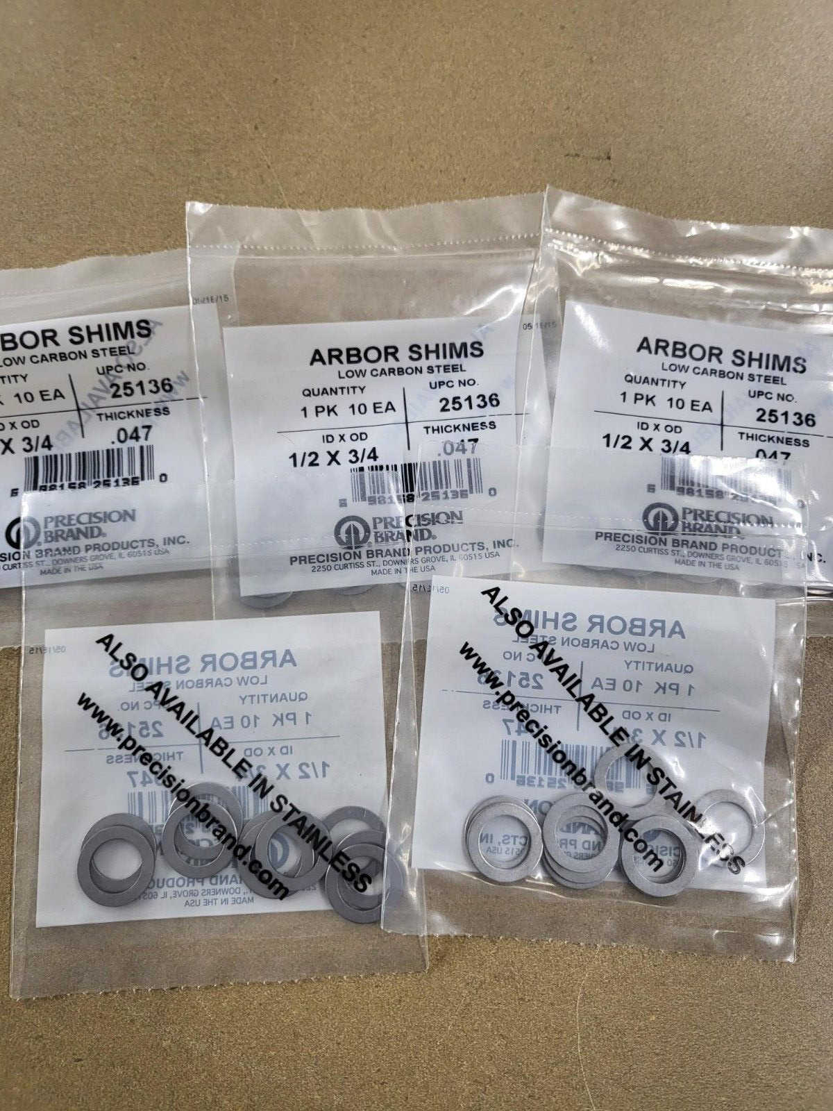 Arbor Shims 1/2″ x 3/4″ x .047″ Low Carbon Steel Qty 50