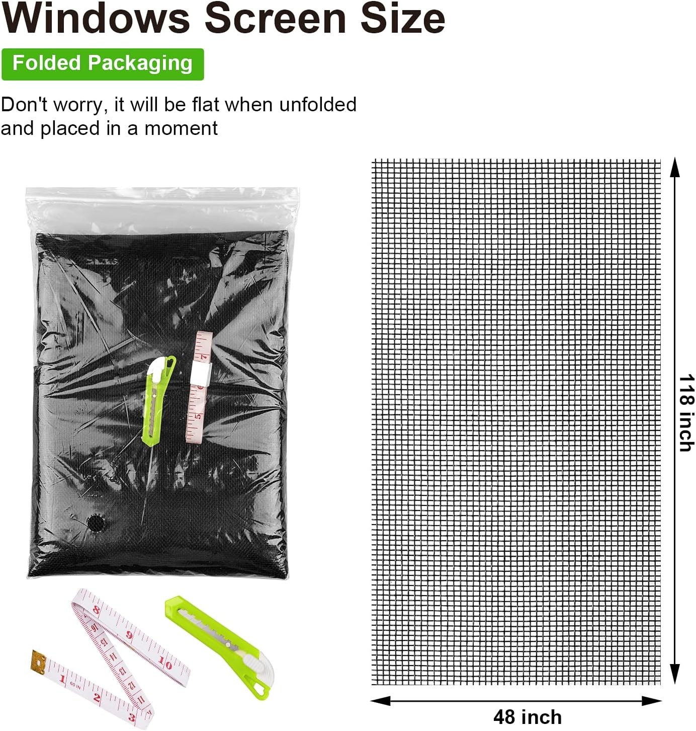 Ouskr Replacement Window Screens Kit, 48X118 Inch 48x118Black+Tool, Black