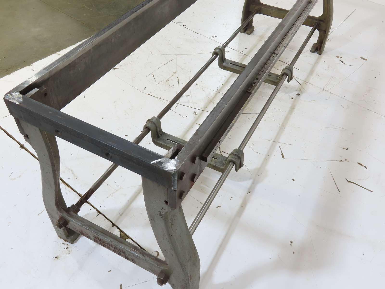 American S.B. Mach Co. Industrial Machine Table Cast Iron Stand Legs Base 7FT L