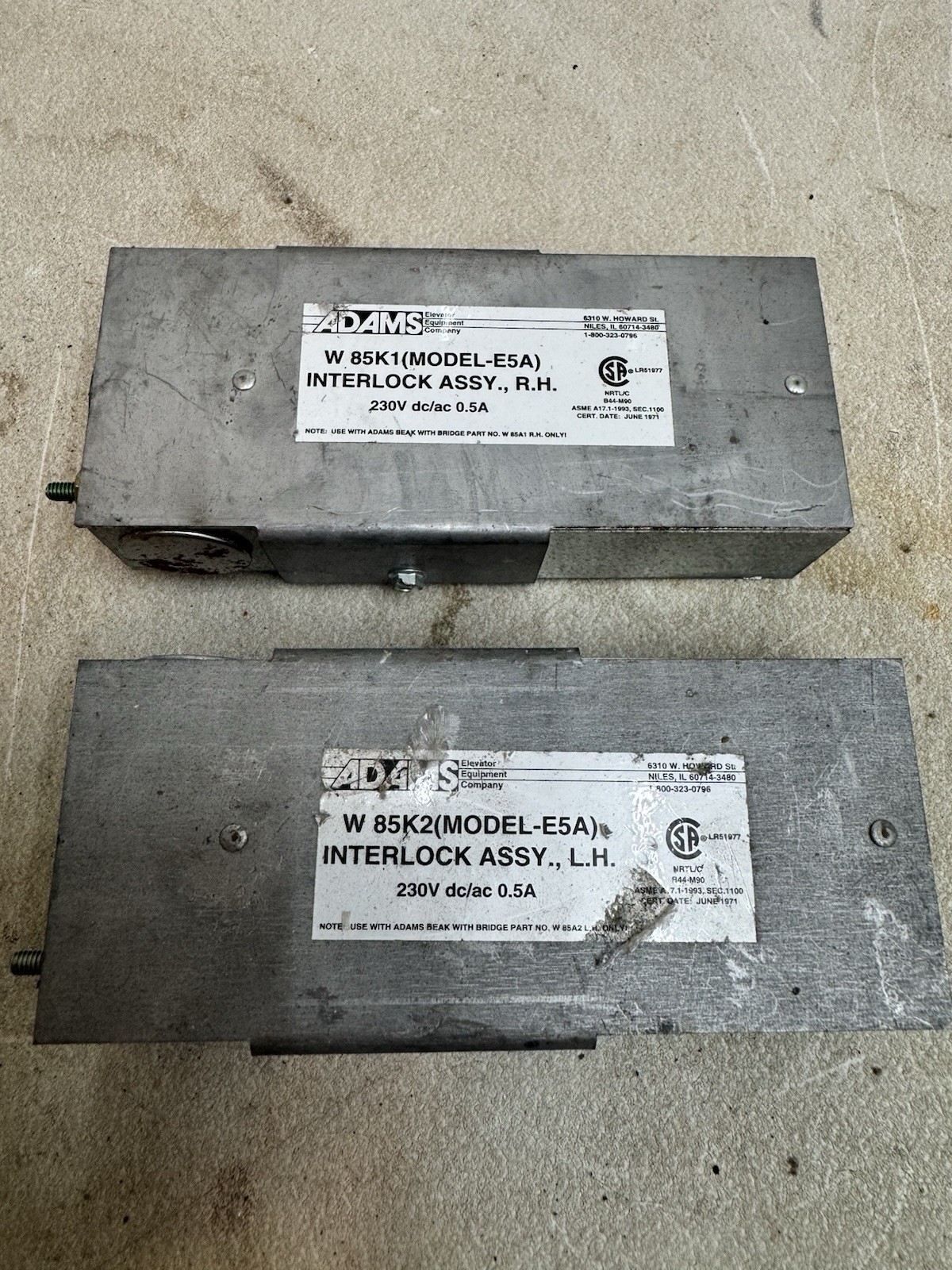 ADAMS W85K1 ModelE5A Westingh Interlock SW Assy R.H. lot of 2