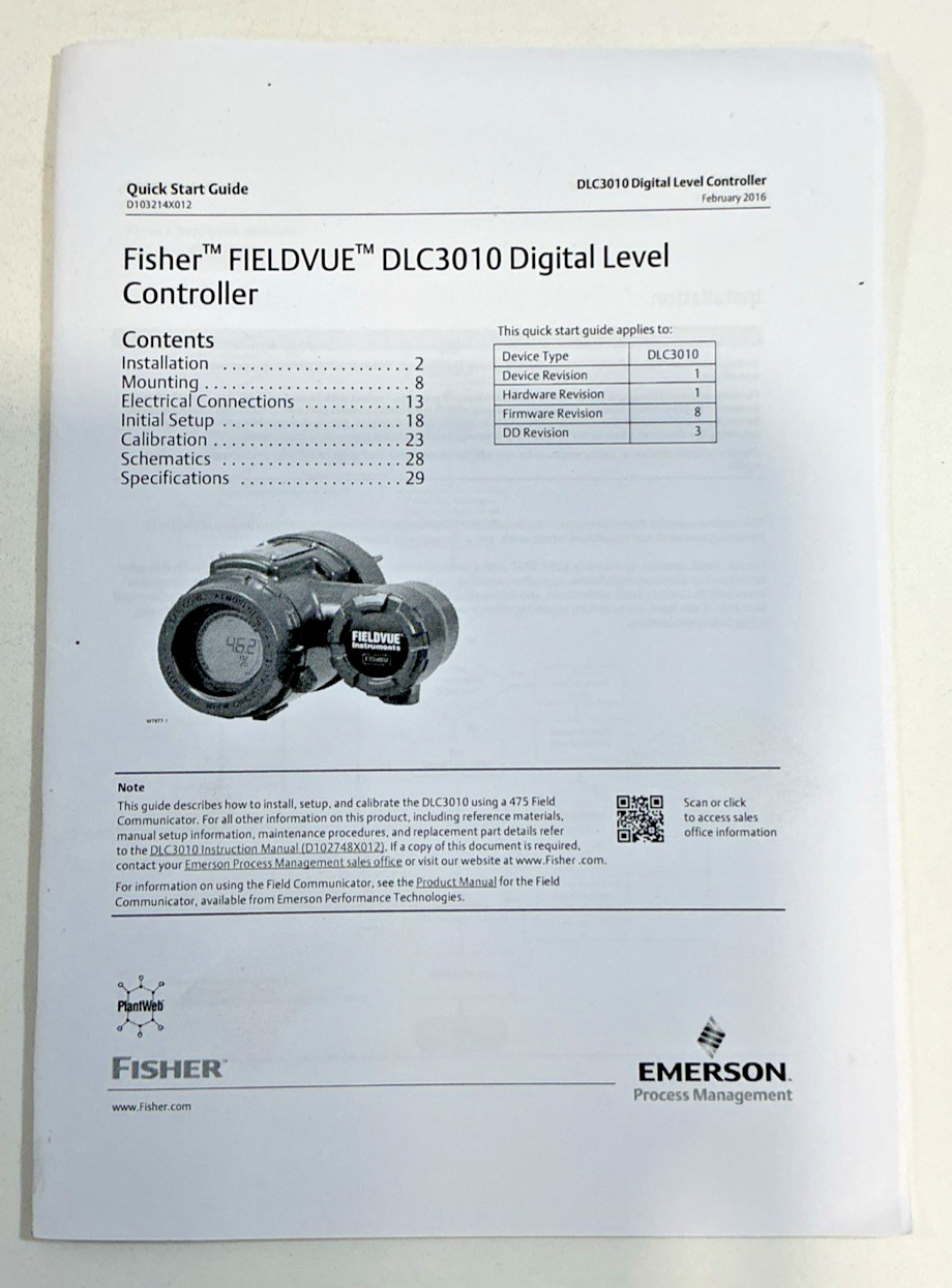 Fisher DLC3010- Level Transmitter 12-30VDC,22.5mA, 4-20mADC,Type 4X IP66 -NEW