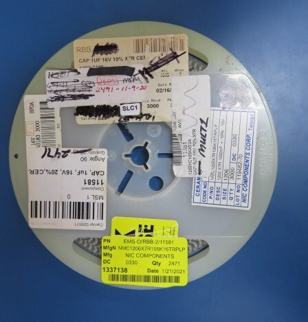 NIC COMPONENTS NMC1206X7R105K16TRPLP Qty of 2471 per Lot CAP 1UF 16V 10% X7R 12