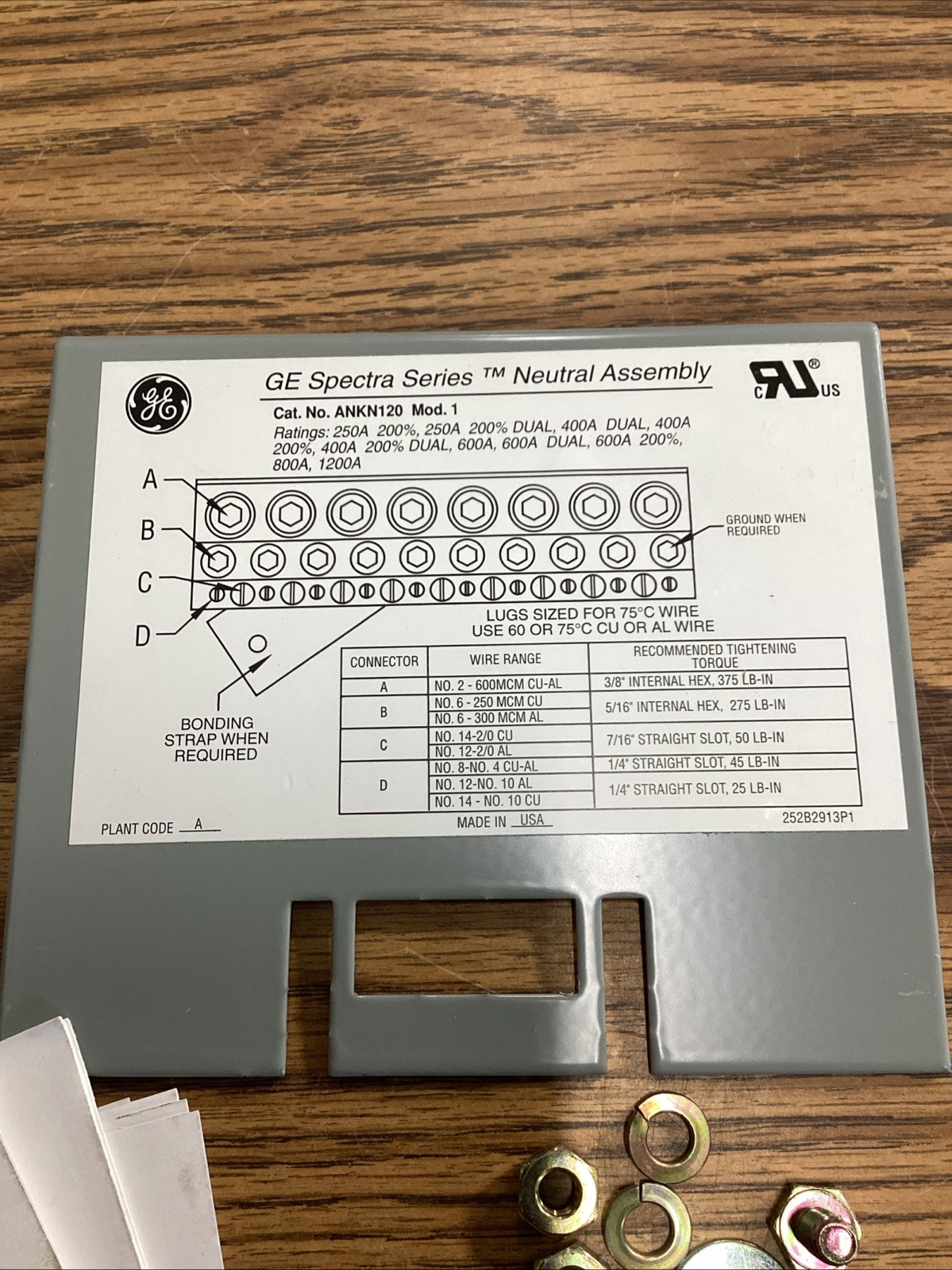 General Electric (GE) Spectra Series ANKN120 Neutral Assembly Kit NOB