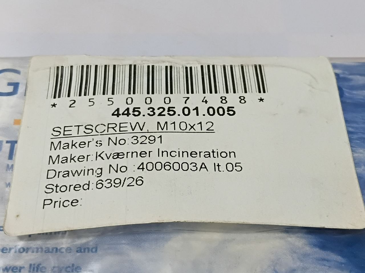 TeamTec 3291 Set Screw M10x12 445.325.01.005 (Lot of 2 pcs)