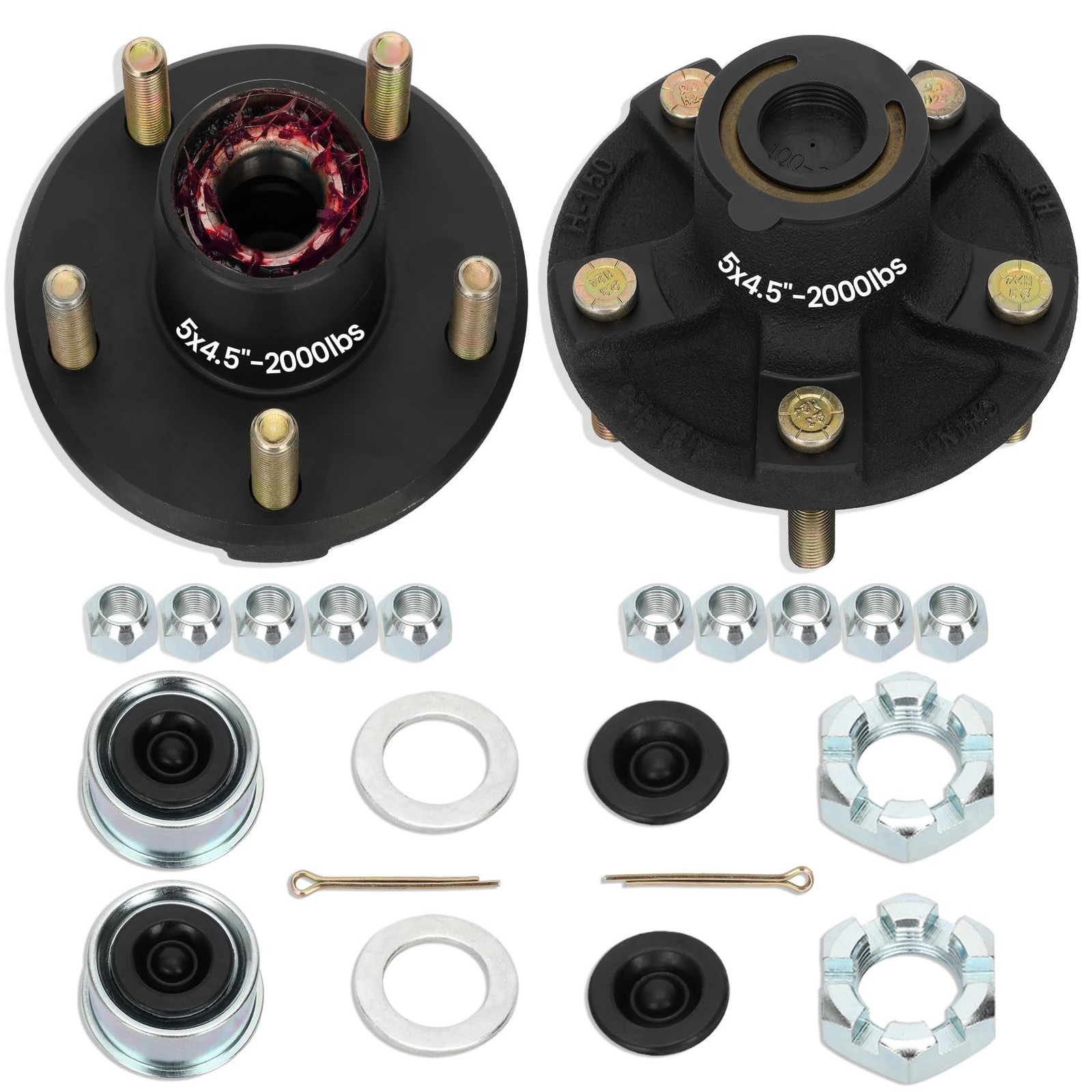 2 Sets 2000Lbs Trailer Axle Trailer Hub Kit 5 Bolt 4.5″ for 1-1/16” BT9 Stra…