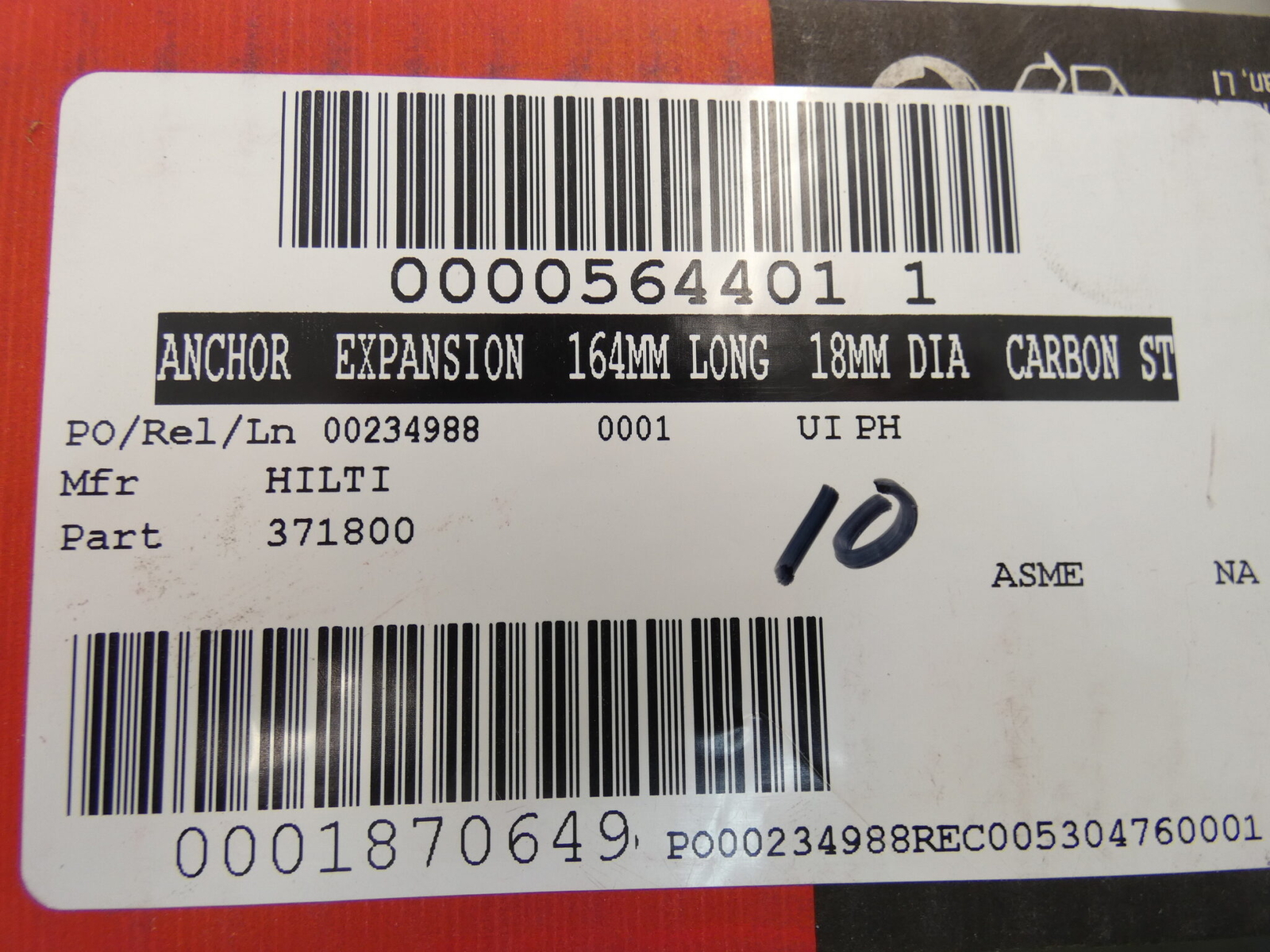 *Pack of 10* Hilti HSL-3-G M12/50 Anchor Bolts 371800 164MM Carbon – NEW Surp…