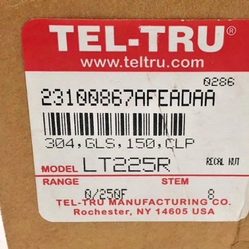 New Tel-Tru LT225R Temp Gauge 0-250 F 8″ Stem 304 GLS 150 CLP