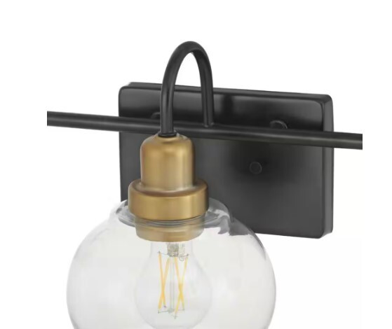 H D Halyn 23″ 3-Light Matte Black with Vintage Brass Light w/ Clear Glass Shades