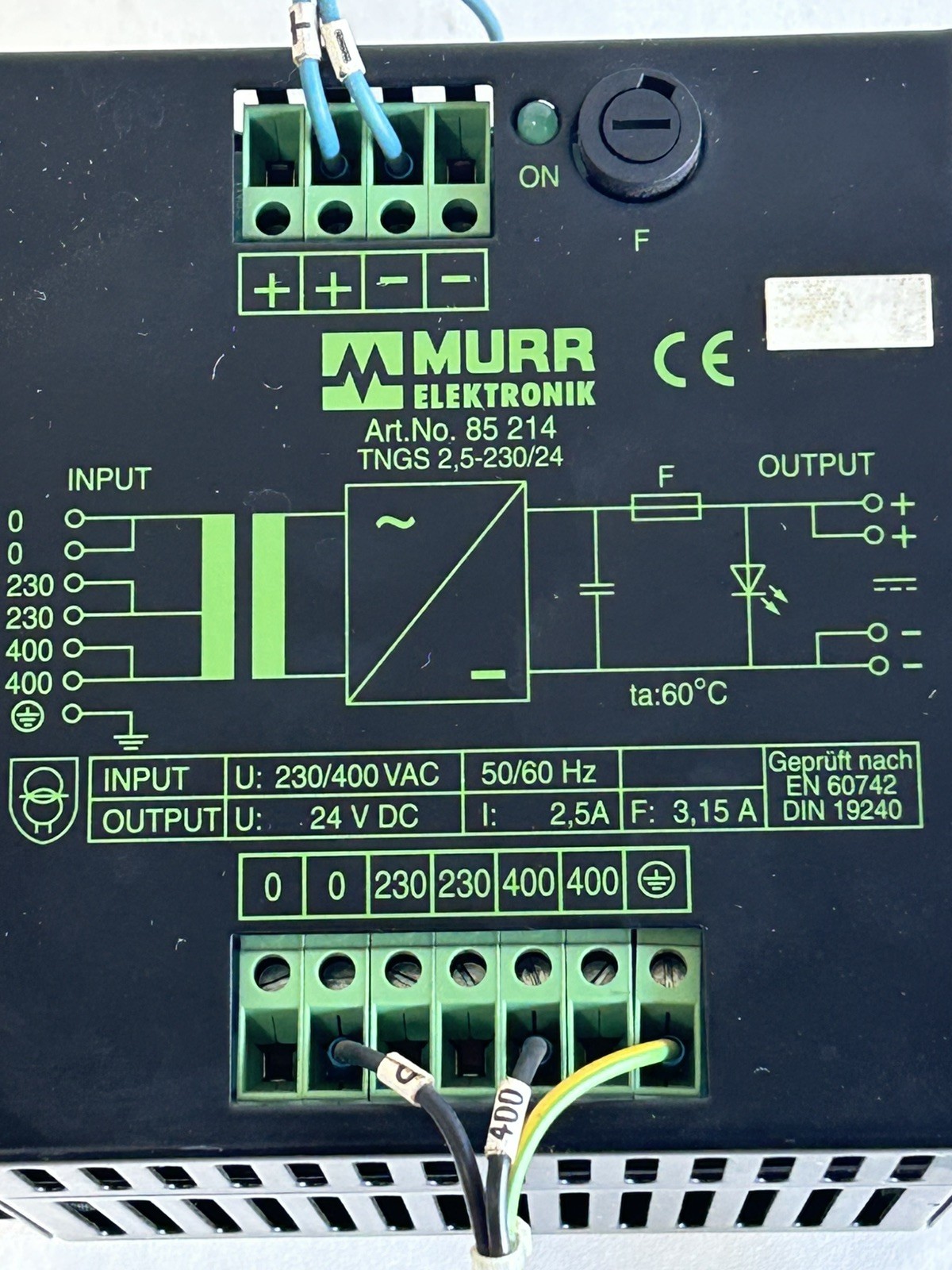 MURR ELEKTRONIK ART NO 85 214 TNGS 2,5-230/24 POWER SUPPLY