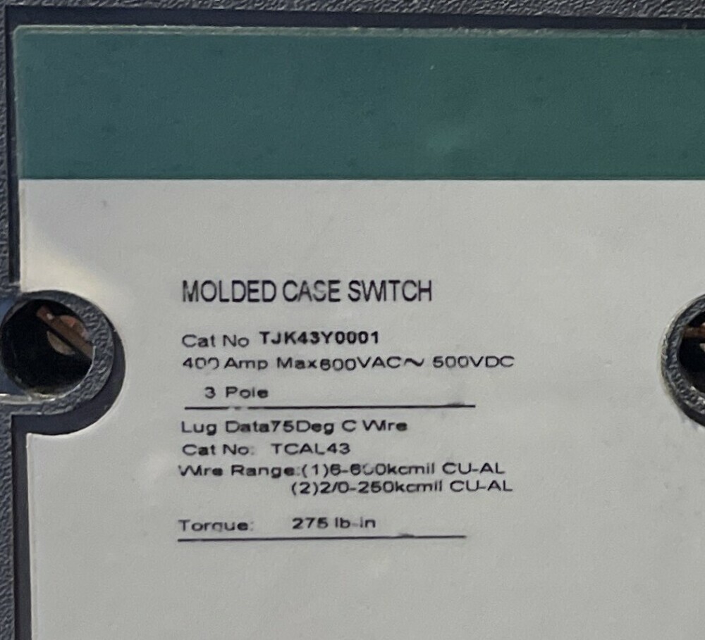 GE TJK43Y0001 Molded Case Switch 400A 3P 600V w/ Shunt Trip Industrial