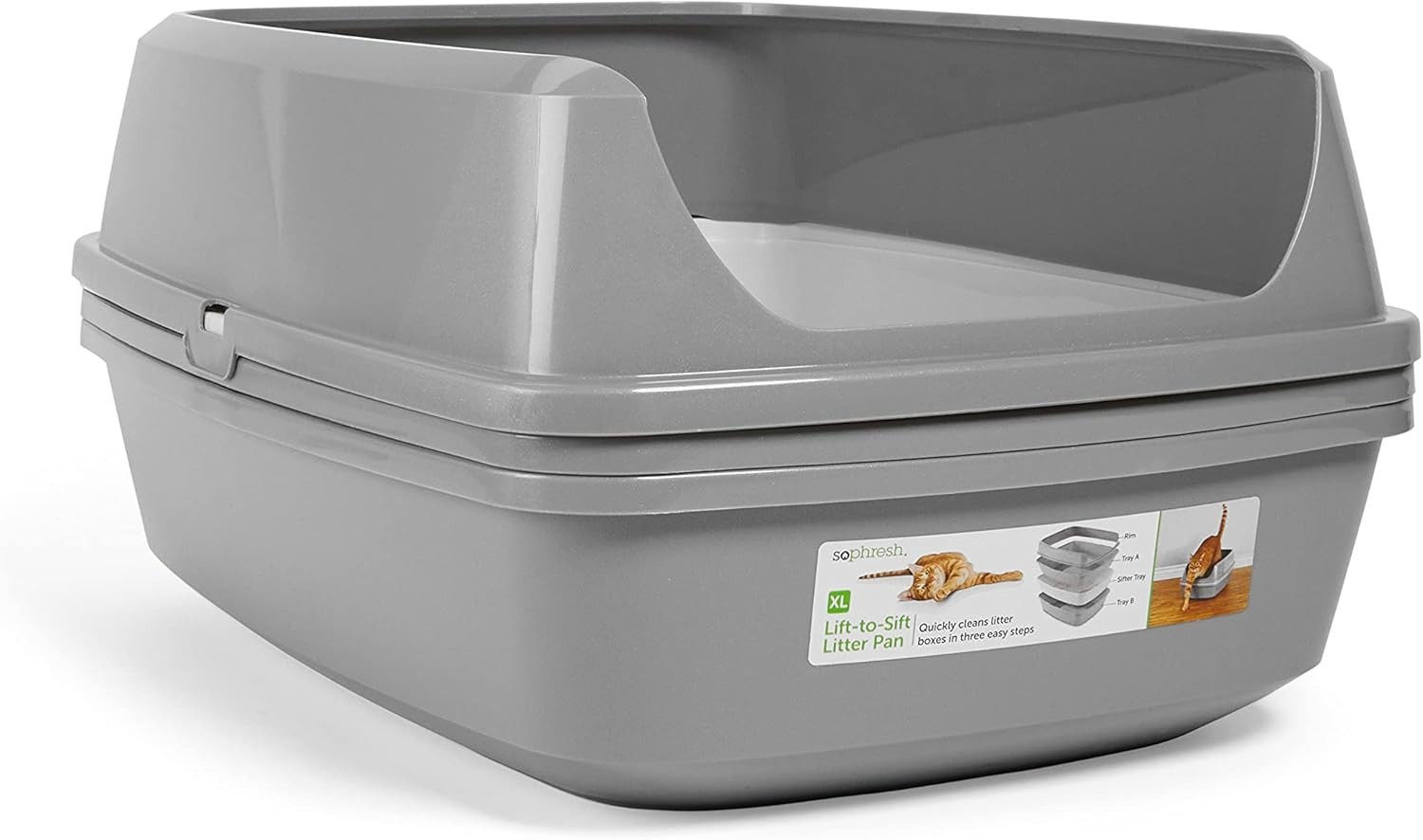 So Phresh Grey & White Lift-to-Sift Cat Litter Pan, X-Large, 22.4″ L X 16.9″ W X