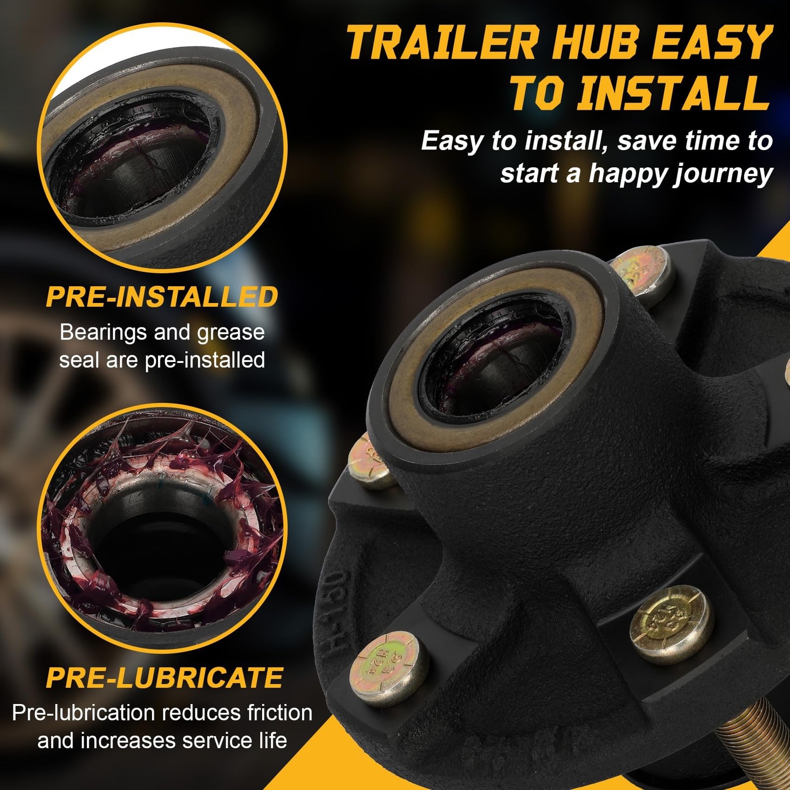 2 Sets 2000Lbs Trailer Axle Trailer Hub Kit 5 Bolt 4.5″ for 1-1/16” BT9 Stra…