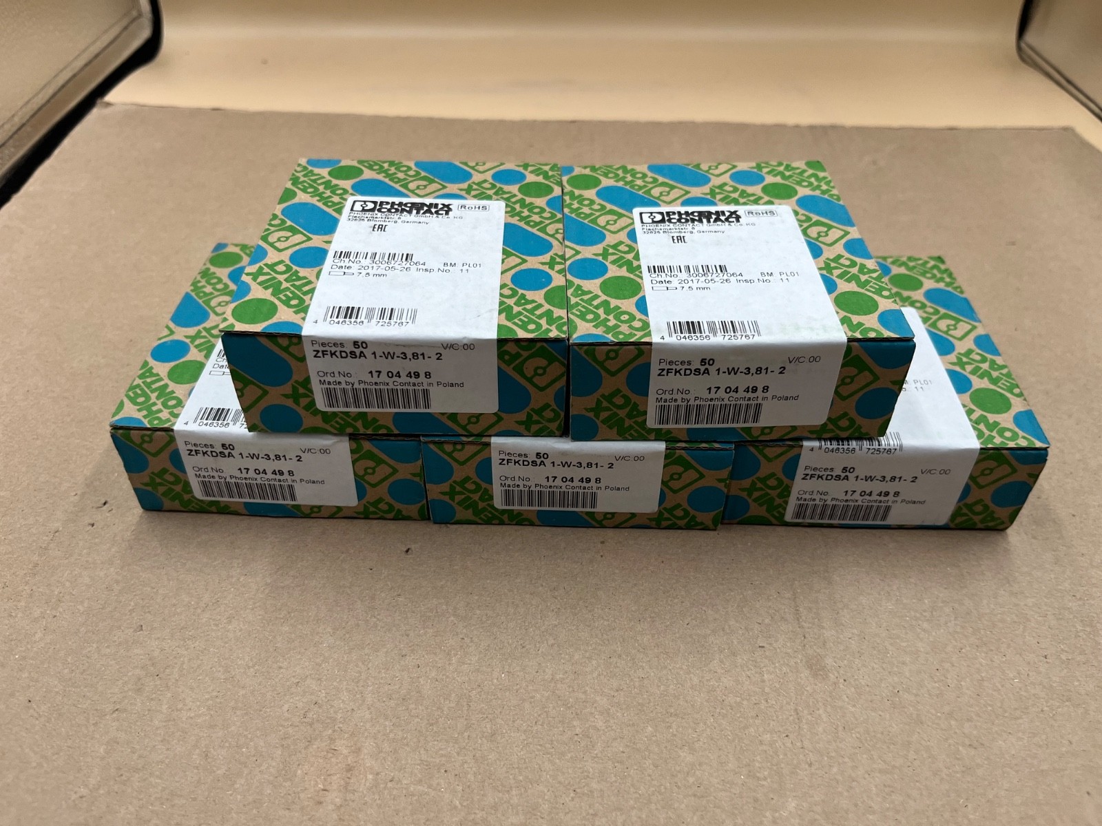 Lot of 5 Boxes of 50 Phoenix Contact 1704498 ZFKDSA 1‑W‑3 81‑2