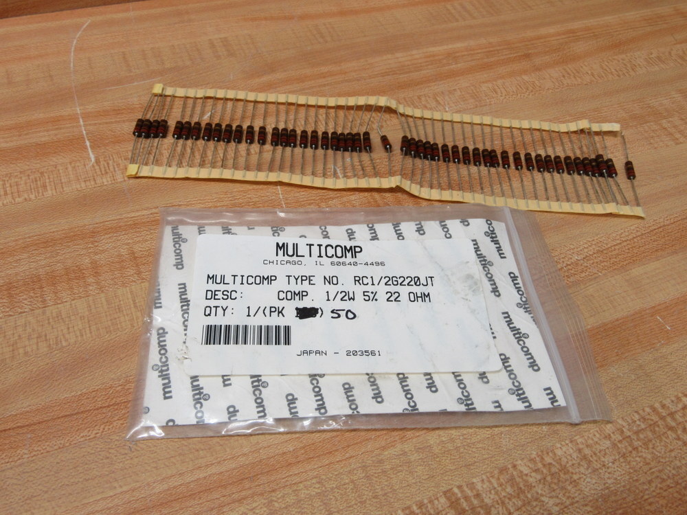 Multicomp RC1/2G220JT Carbon Resistor RC12G220JT (Pack of 50)