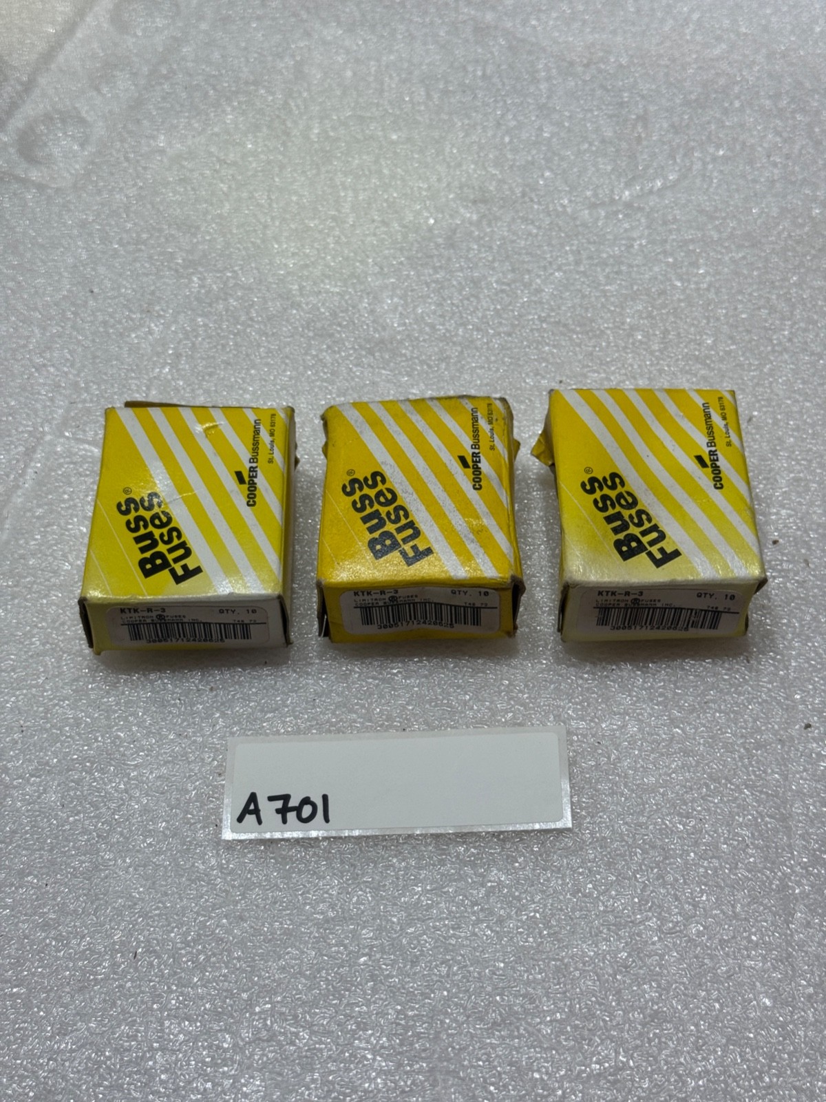 Box of 10 EATON BUSSMANN 3A FAST-ACTING FUSES KTK-R-3