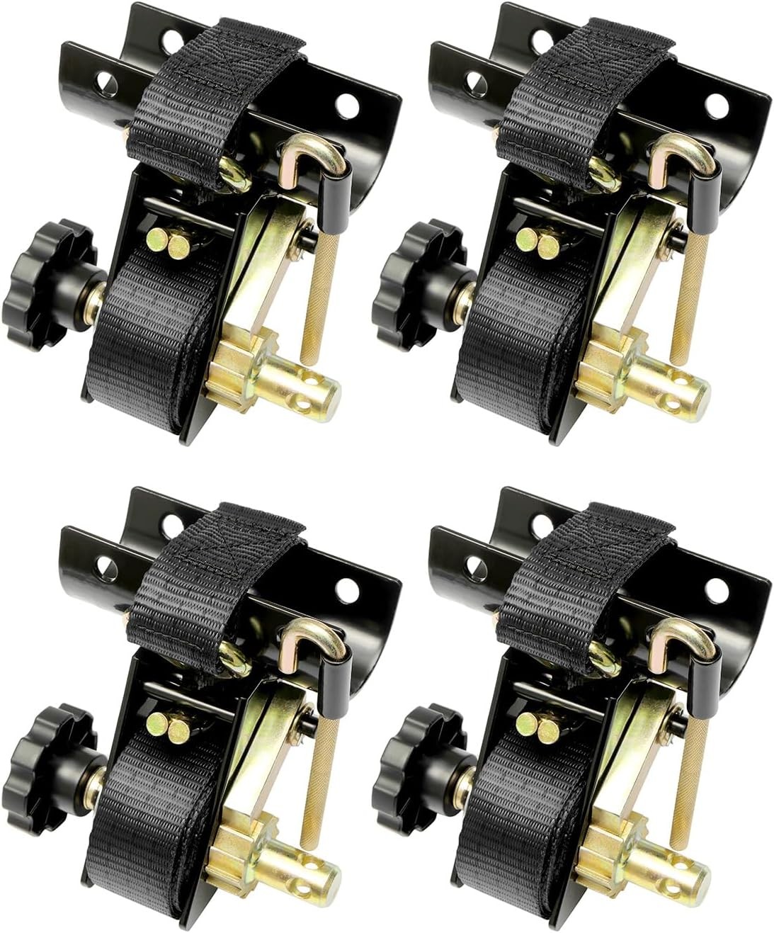 Ladder Rack Ratchet Straps with J-Hook (4PCS), 2″ Black Round Tube Mount, 1.5″