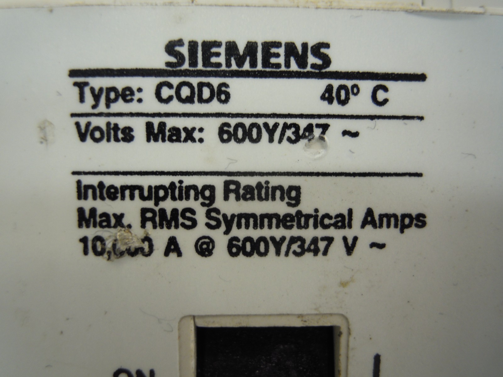 SIEMENS CQD6 CIRCUIT BREAKER 40A 3-POLE 600Y/347V CQD6340 MOLDED CASE