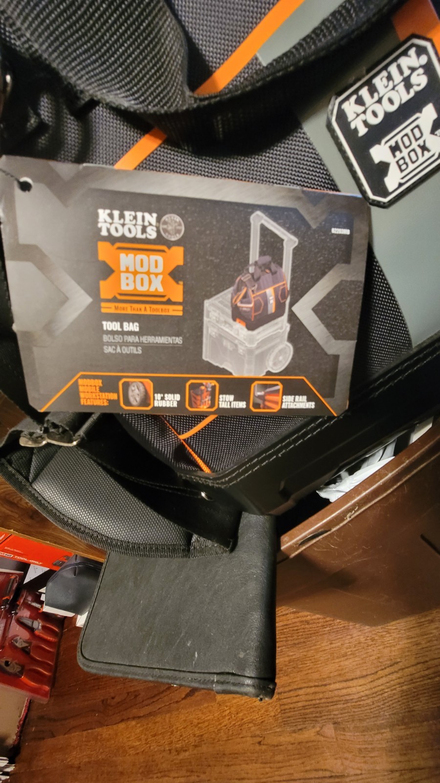 6-pc Klein MODbox Bag 28 Pockets # 62203MB, Hammer, Tape, Prybar, Pliers, Gloves