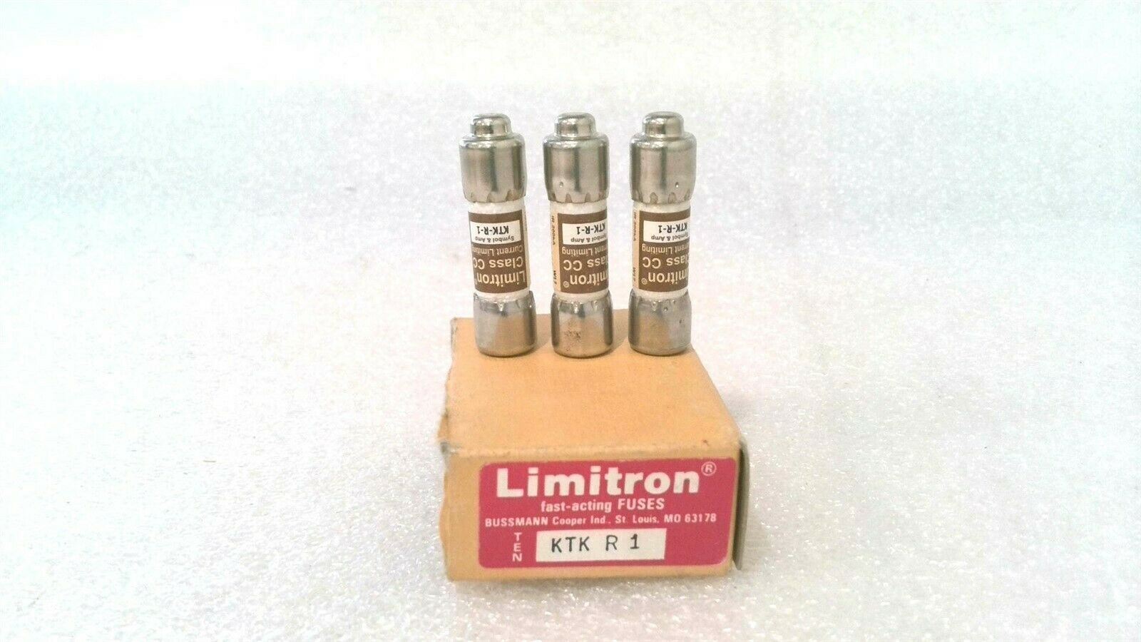 BUSSMAN LIMITRON KTK-R-1 FAST ACTING FUSE, 1 AMP, 600 V AC (LOT OF 2)