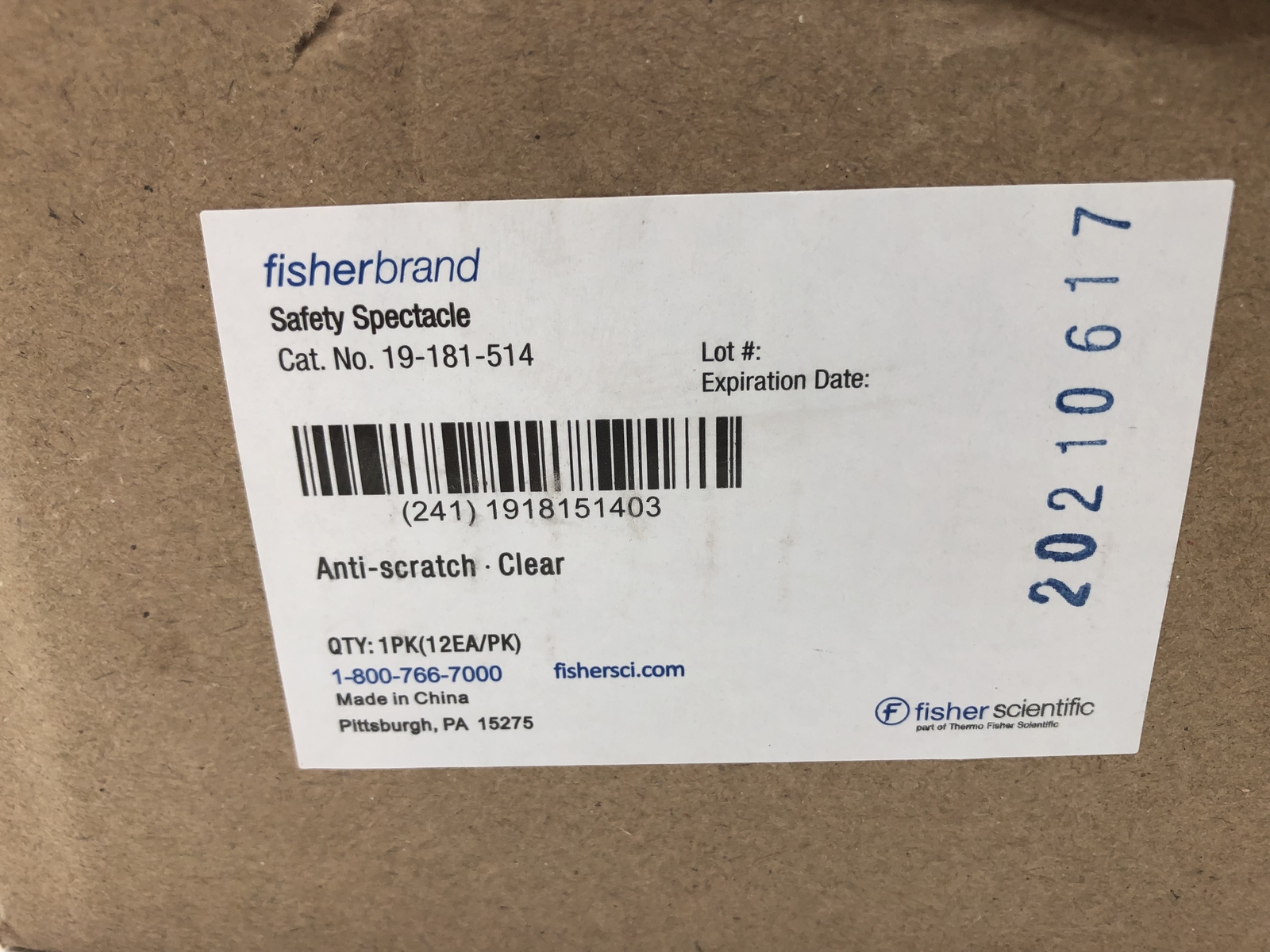 (QTY.2) FISHER BRAND 19-181-514 SAFETY SPECTACLE EXP:06/17/2021 12 PACK