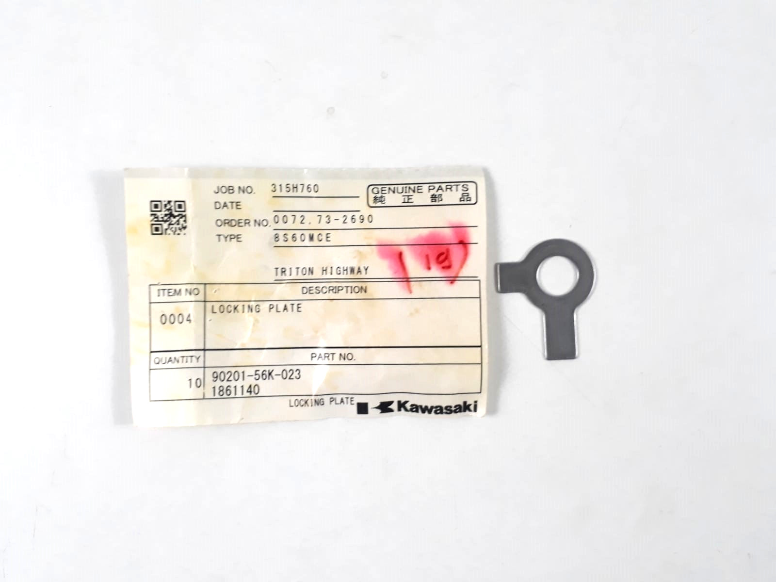 Locking Plate 90201-56K-023 1861140 For Kawasaki 8S60MCE Genuine Part (PACK 9)