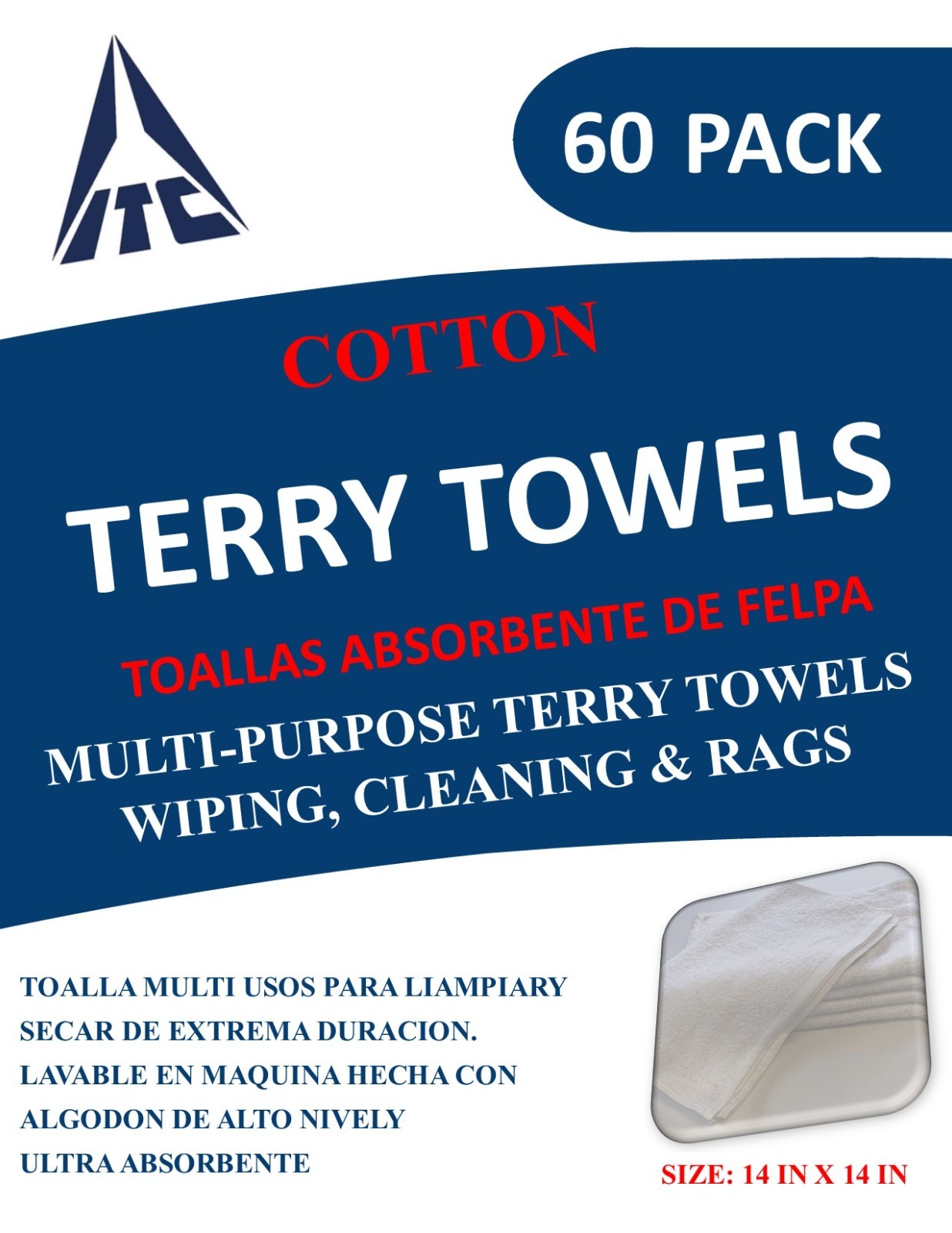Terry Towels Ideal For Painting Cleaning Polishing Rags 14″ x 14″ 60 Count