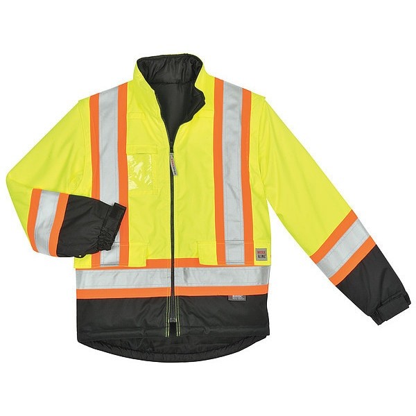 Tough Duck S42631 Men’s Hi-Vis 5-In-1 Safety Jacket, 300D Poly Oxford With Pu
