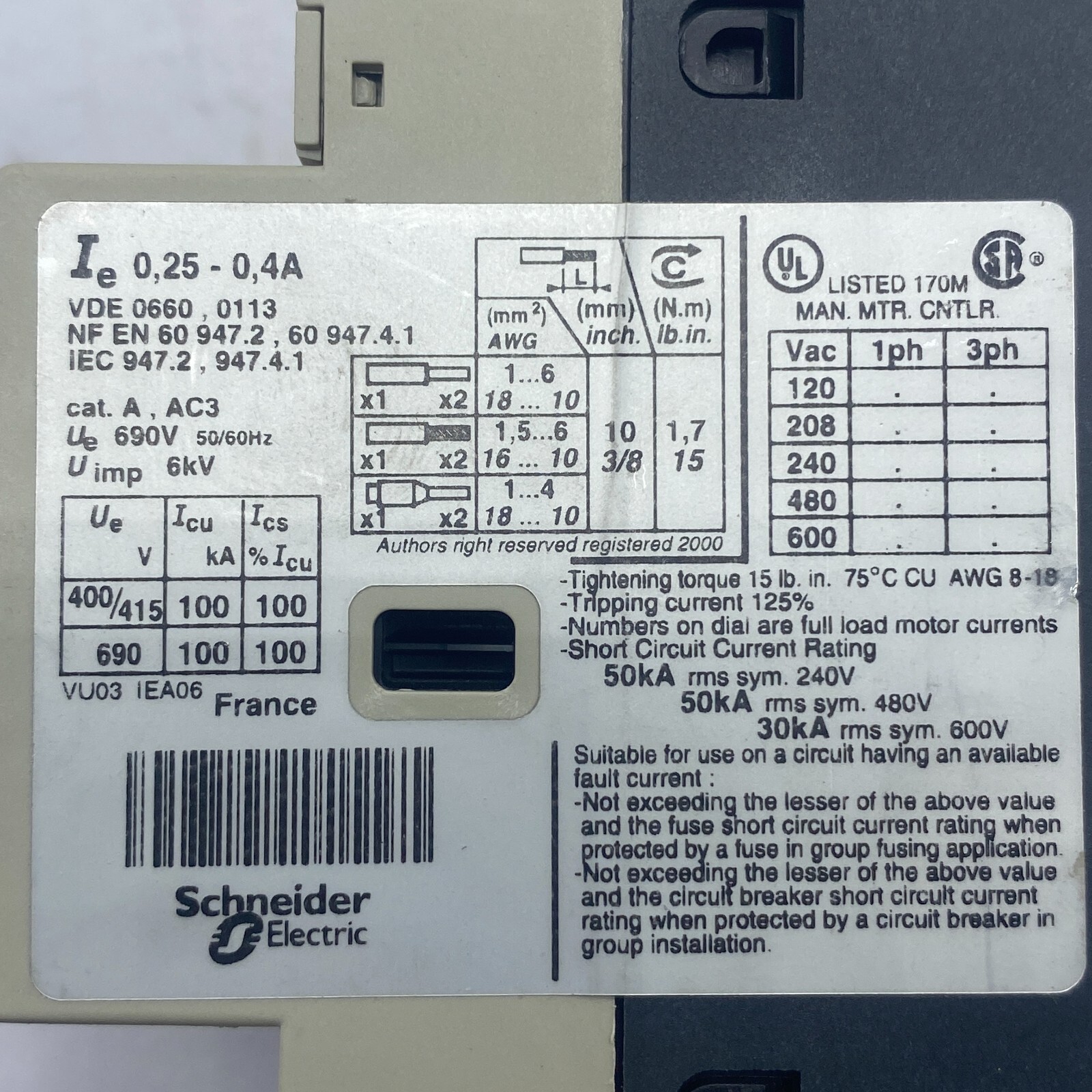 Telemecanique GV2-M03 Motor Starter 0.25-04A Circuit Breaker – Lot of 2 ✅