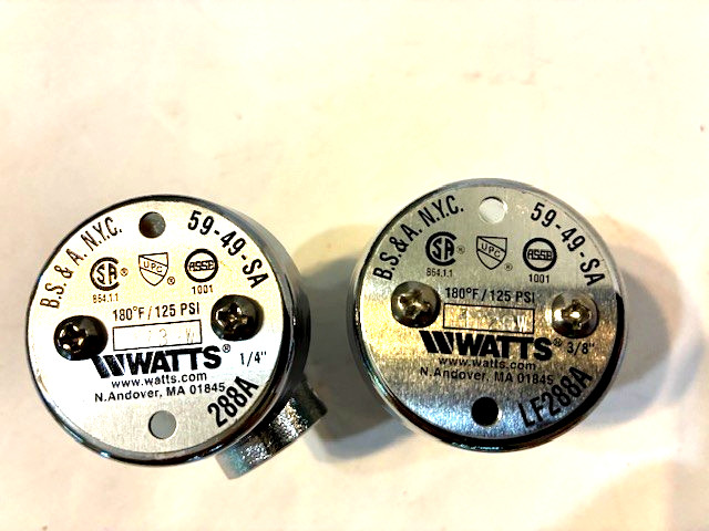 (2) WATTS Anti-Siphon Vacuum Breakers- Model # LF288A and # 288A- NEW