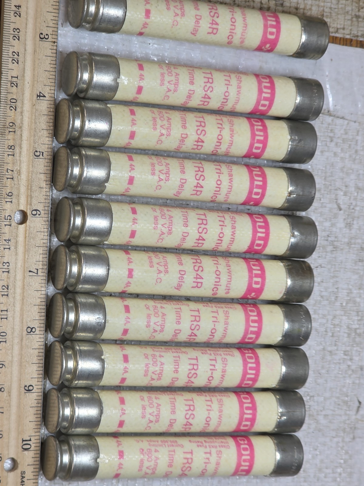 LOT OF (10) TRS4R NEW OLD STOCK! GOULD SHAWMUT 4A TIME-DELAY FUSES TRS4R