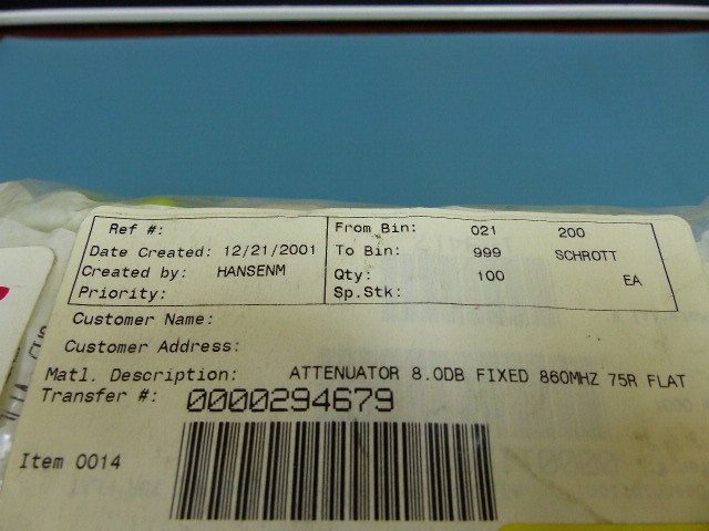 Scientific Atlanta 189417 Qty of 20 per Lot 8dB ATTENUATOR TO5 860MHZ 75 OHM