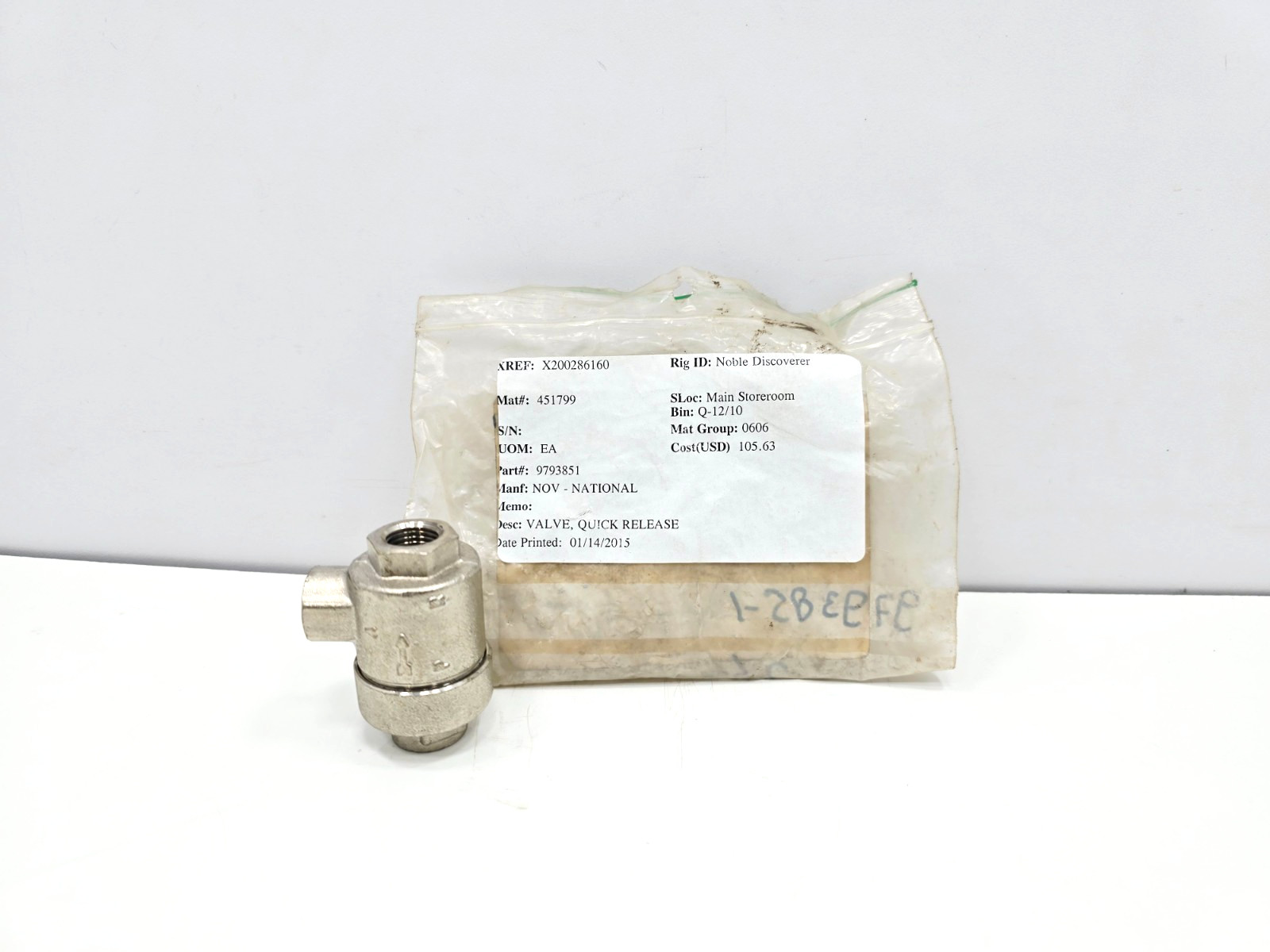 9793851 QUICK RELEASE VALVE NOV VARCO 979385-1