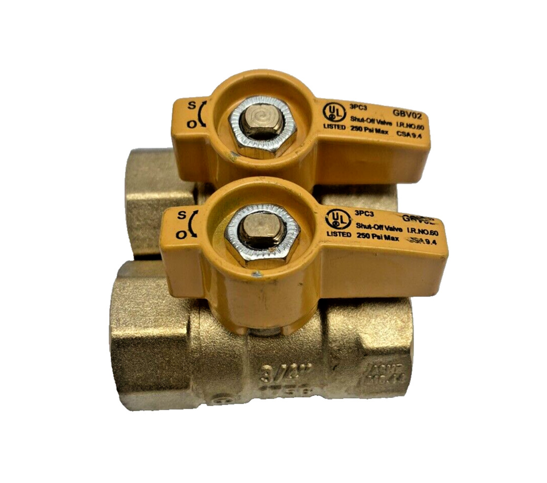 LOT OF 2, GBV02, SHUTT-OFF BRASS VALVE, LPG BALL VALVE 3/4 FNPT 175G