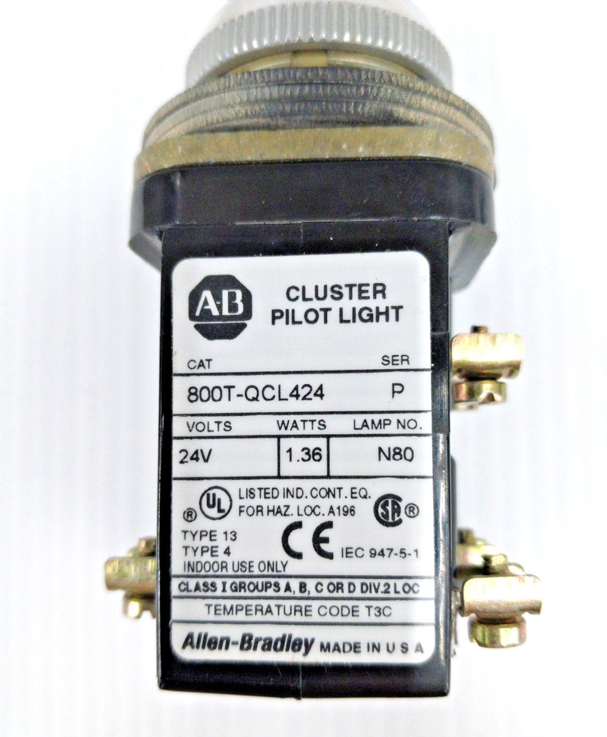 Allen-Bradley Cluster Pilot Light Type 13 Red & Green 24 VDC 800T-QCL424GRGR